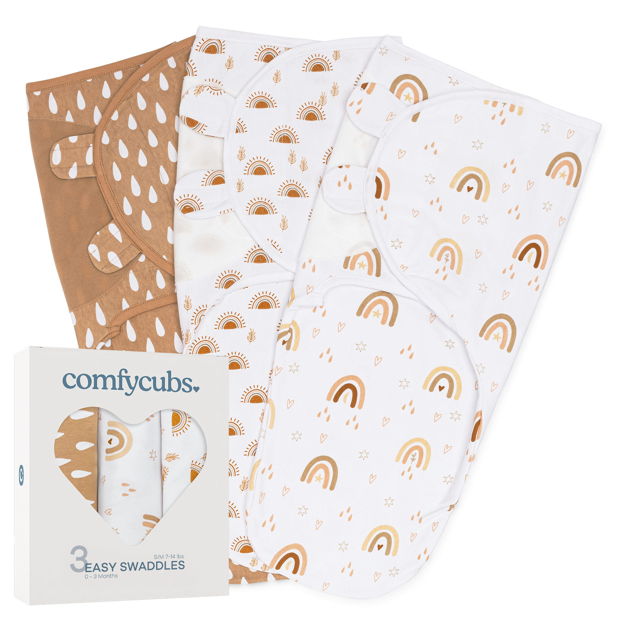 Easy Swaddle Blankets in Rainbow Bohemian, Pack of 3