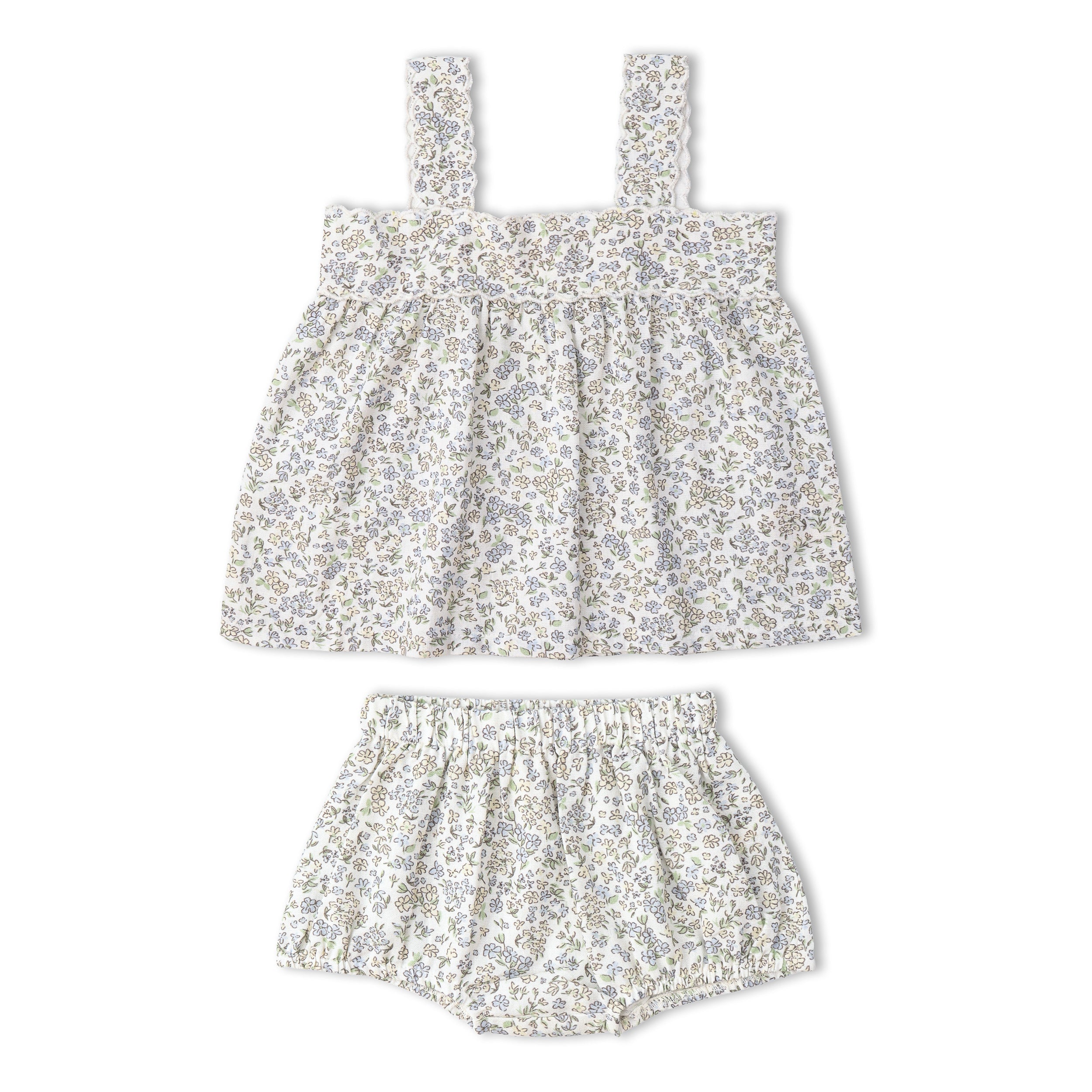 Organic Scalloped Top & Bloomers Set - Tulle Floral