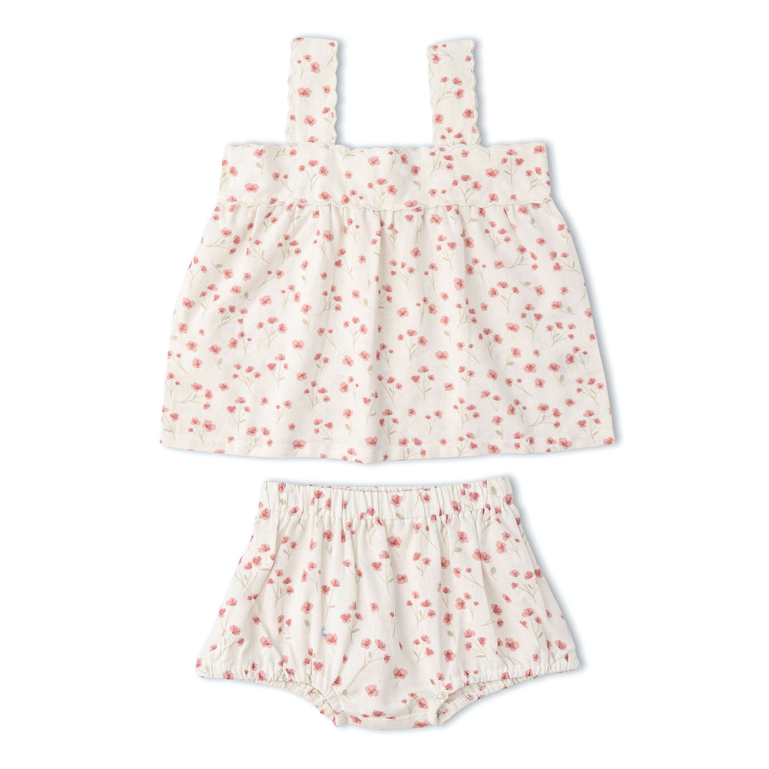 Organic Scalloped Top & Bloomers Set - Pink  Bloom