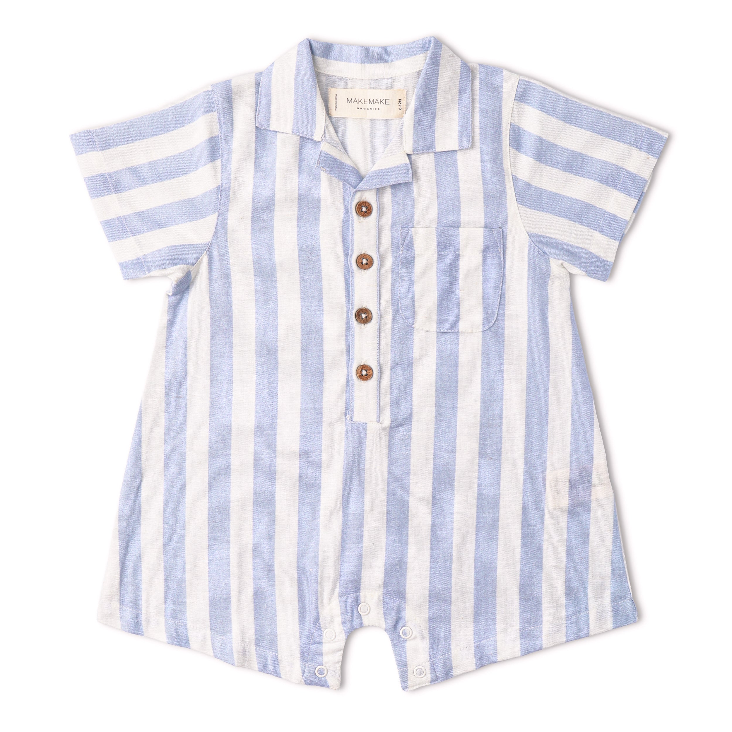 Organic Collared Romper - Blue Stripes