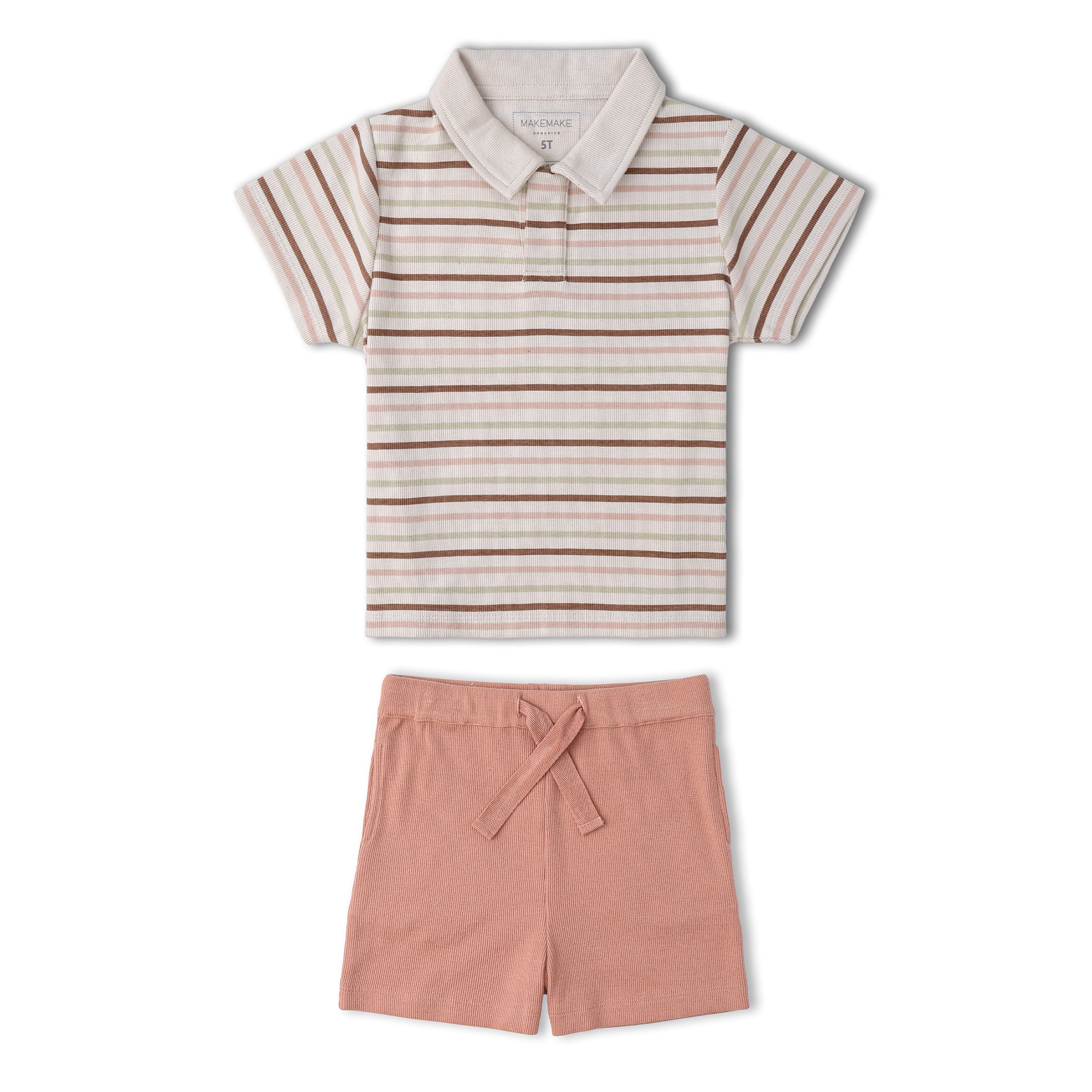 Organic Collar Tee & Shorts Set - Terra Stripes