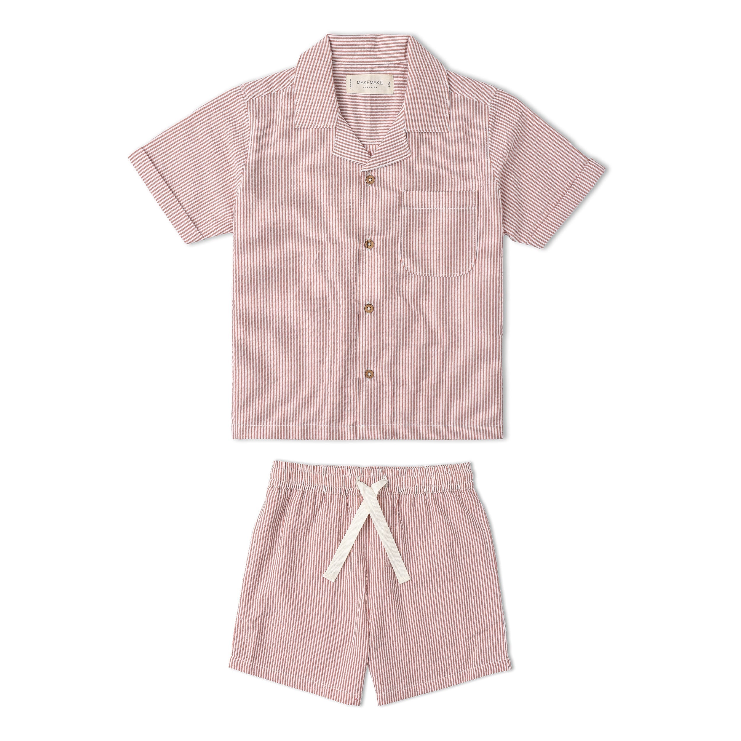 Organic Shirt & Shorts Set - Coral Stripes