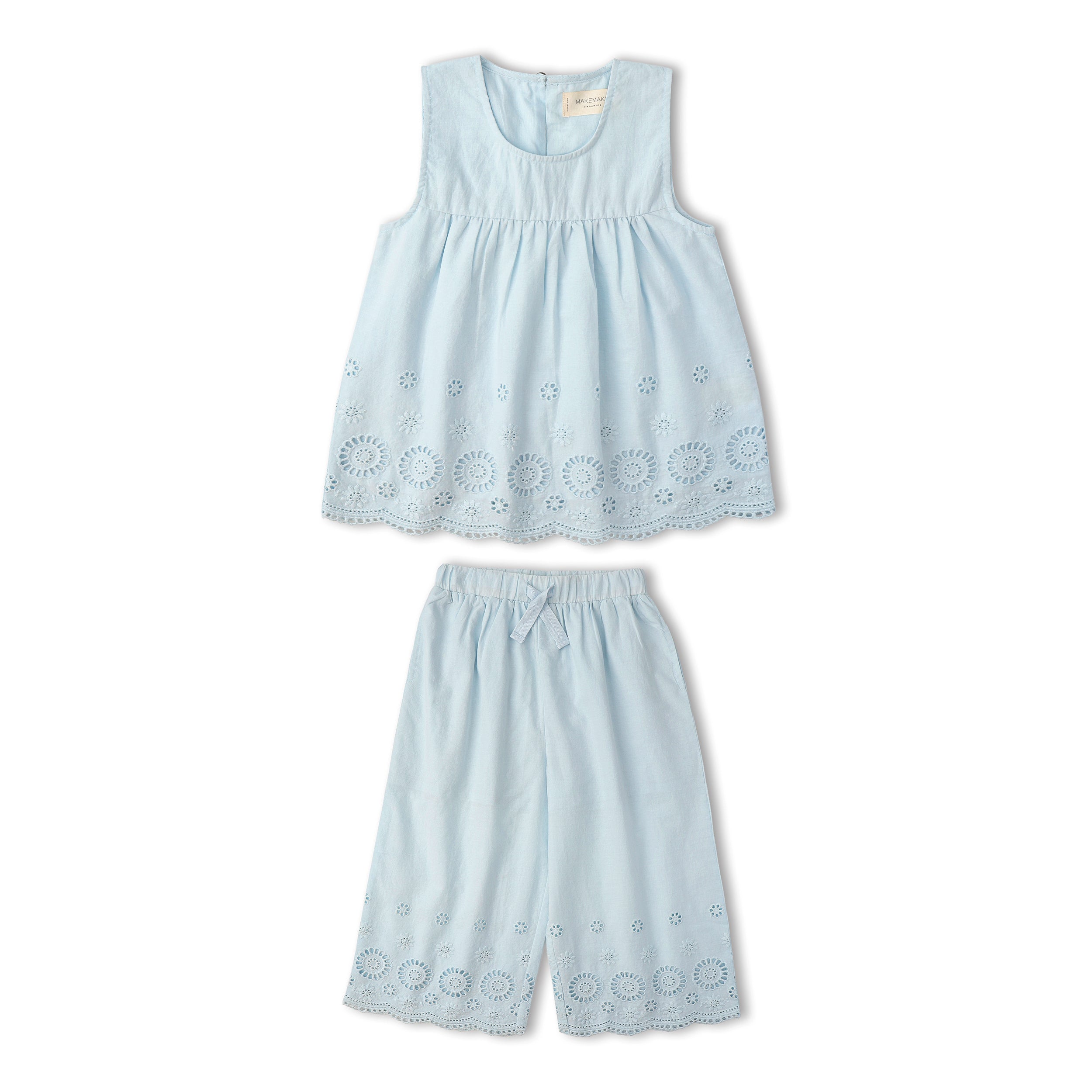Organic Eyelet Top And Pant Set - Light Blue Eyelet