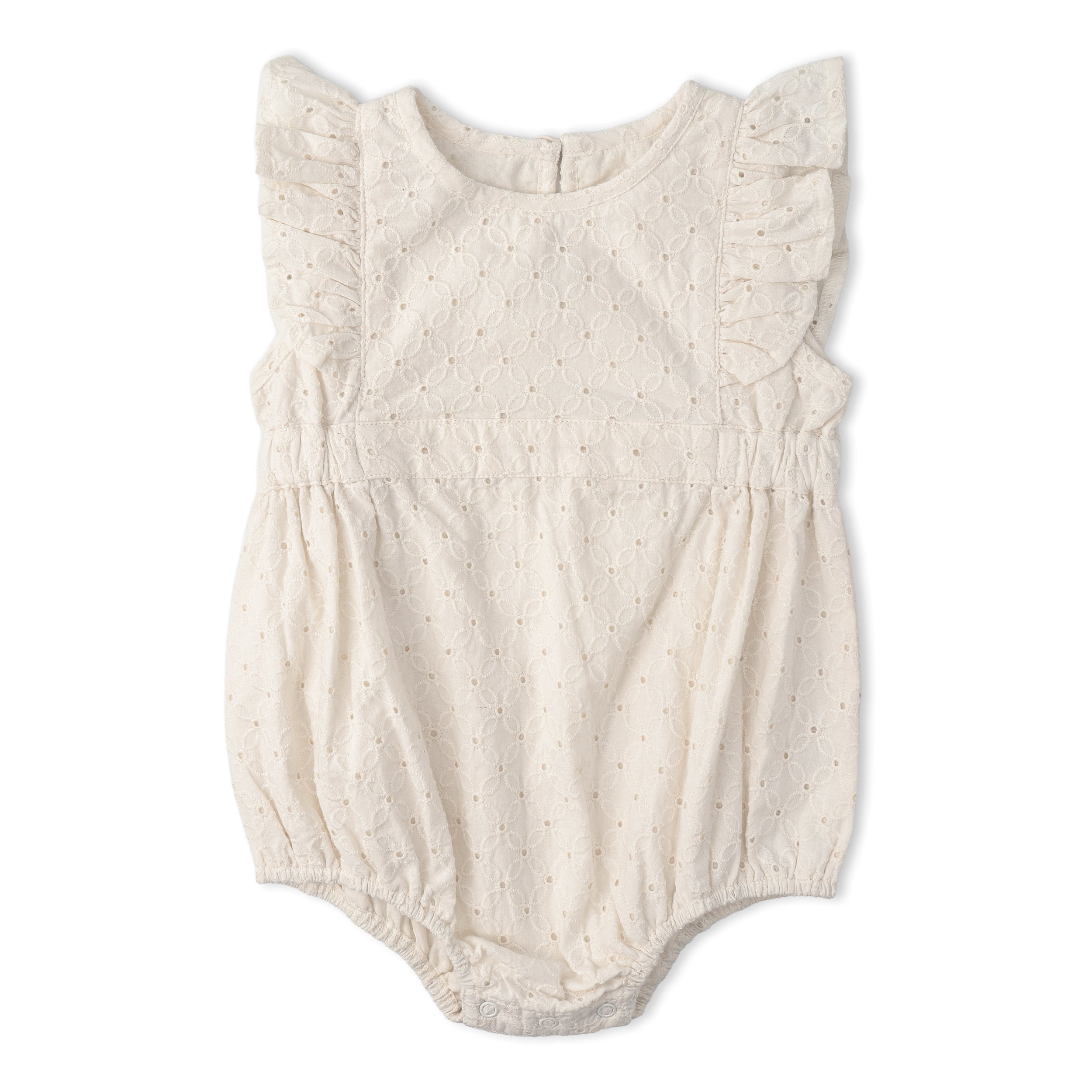 Organic Eyelet Flutter Romper- Ivory Eyelet