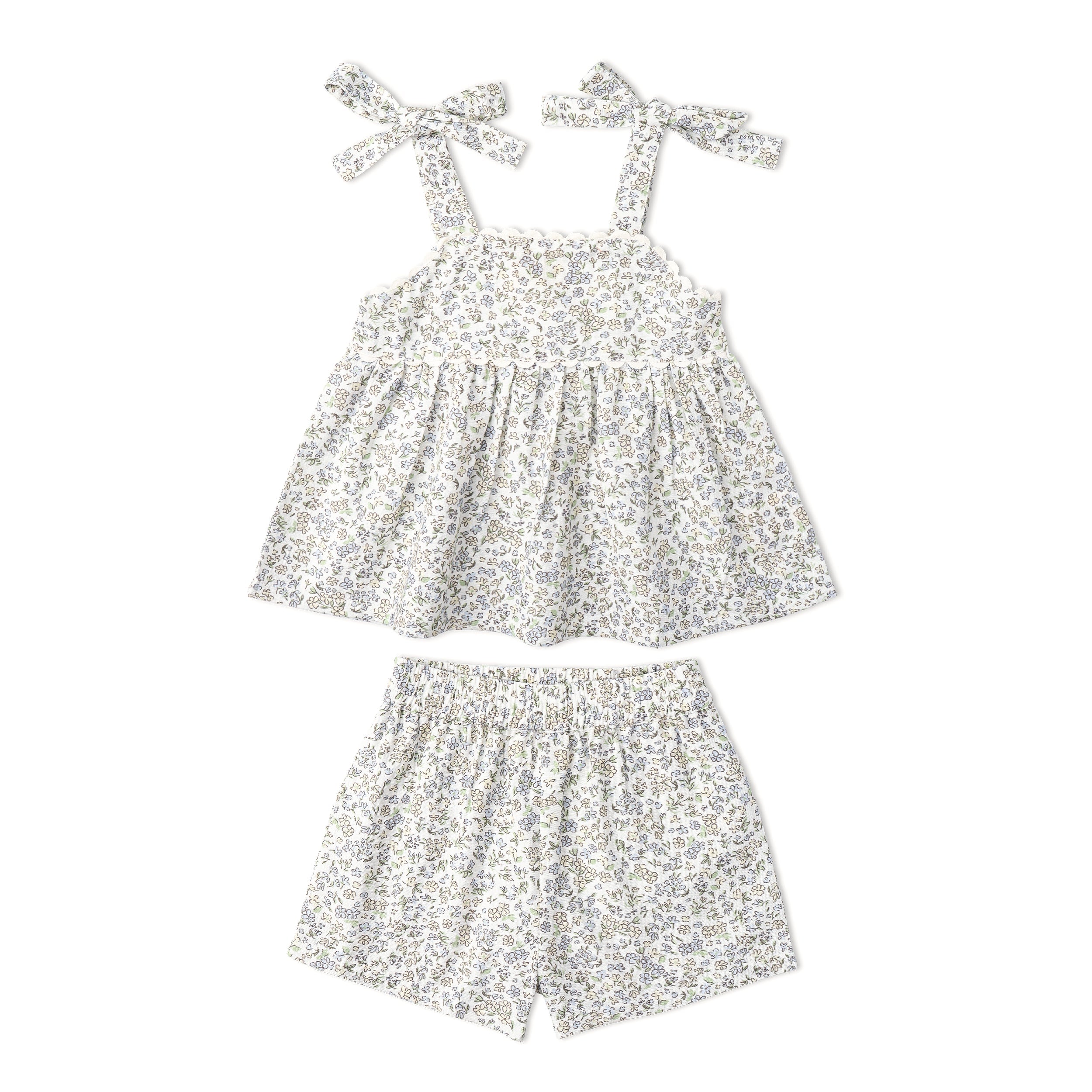 Organic Tie Up Top & Shorts Set - Tulle Floral
