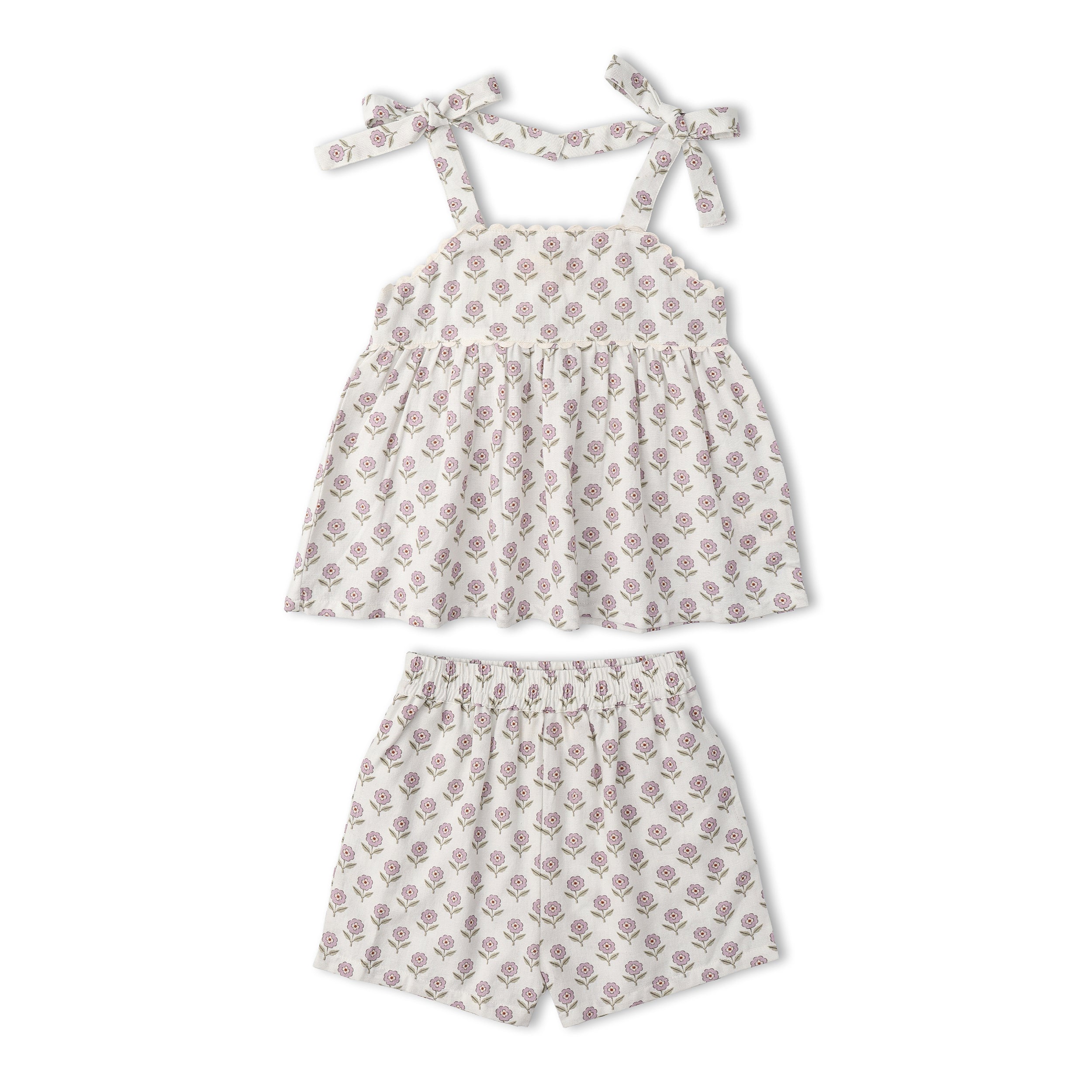 Organic Tie Up Top & Shorts Set - Lavender