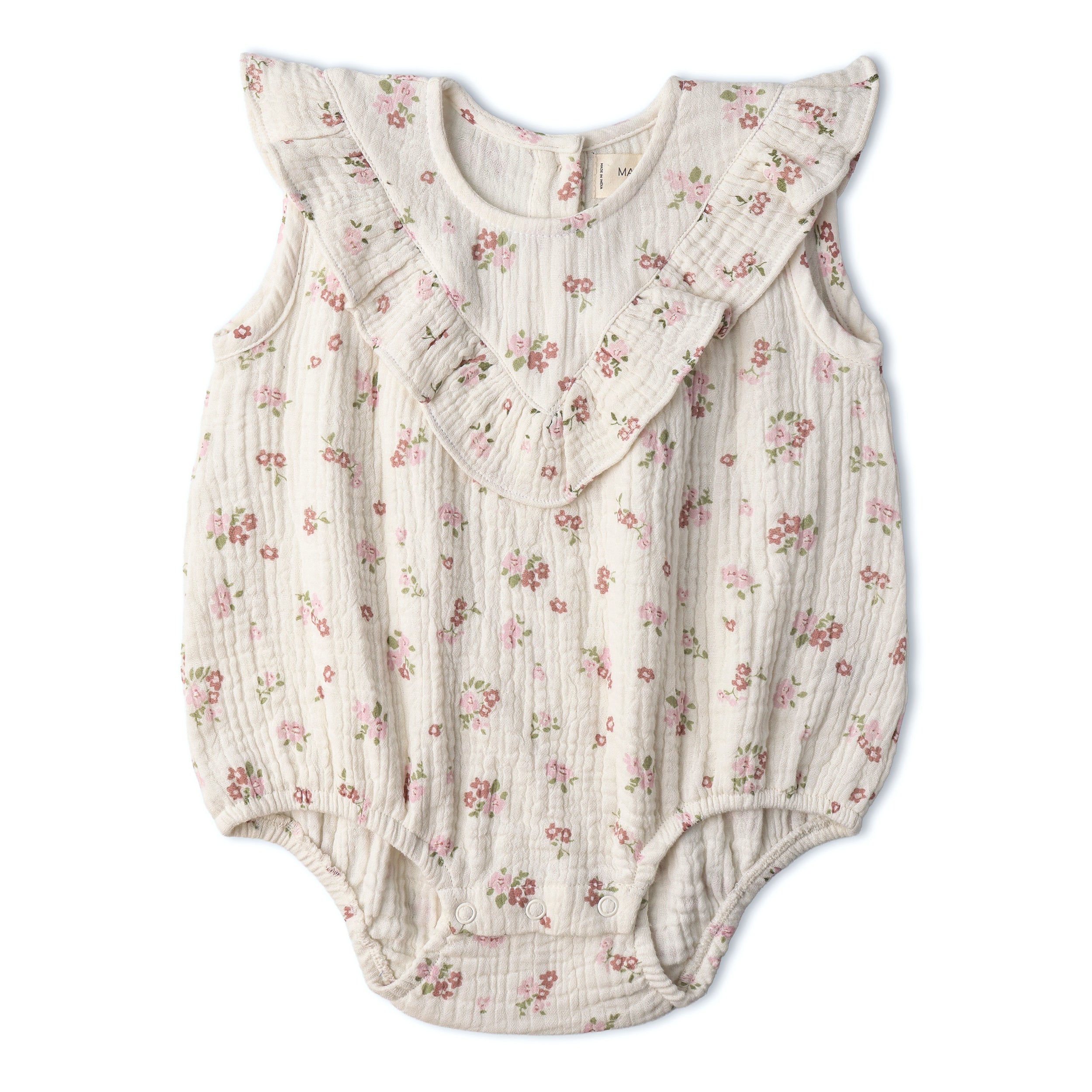 Organic Sleeveless Ruffle Bubble Romper - Blush Floral