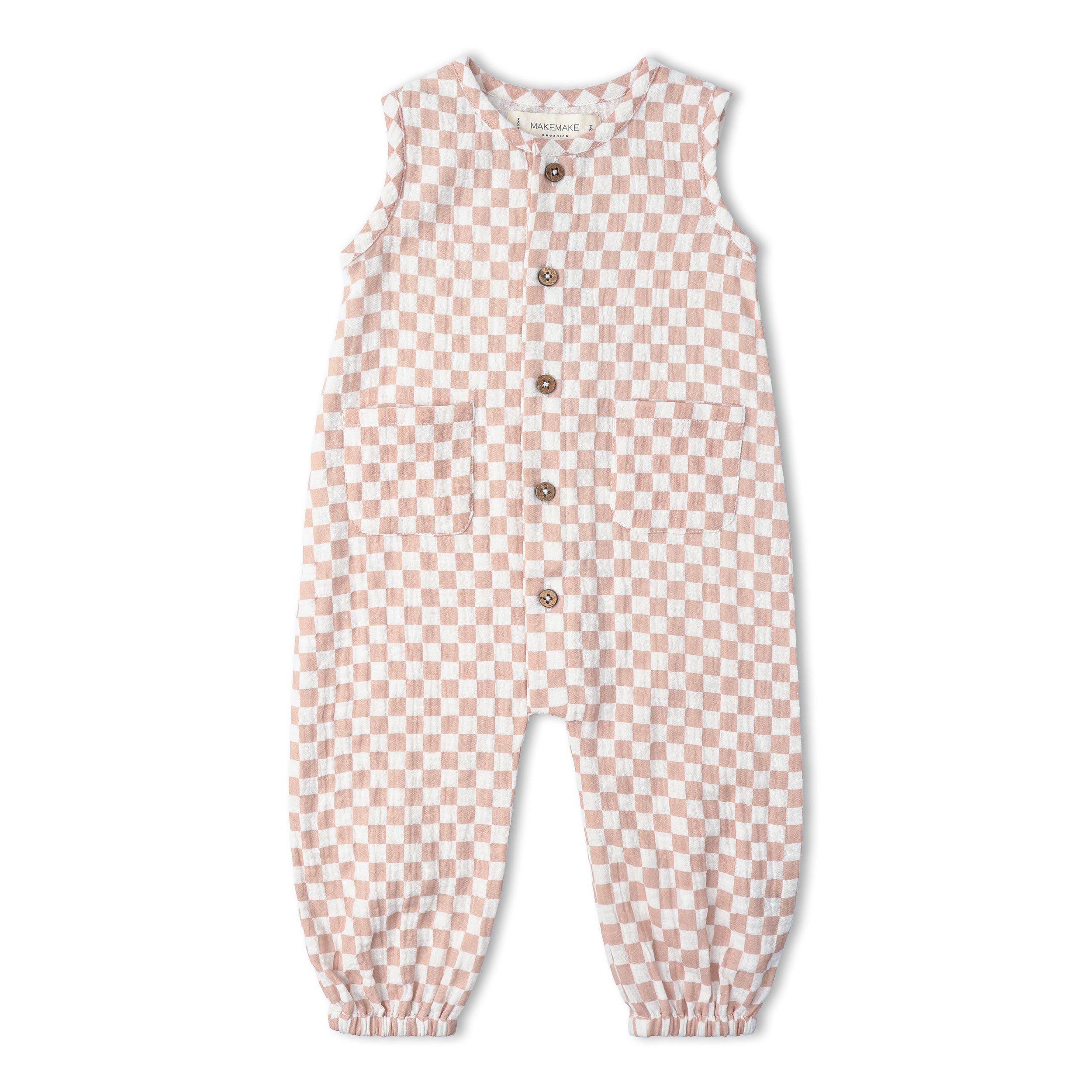 Organic Buttoned Jumpsuit - Brick Checks