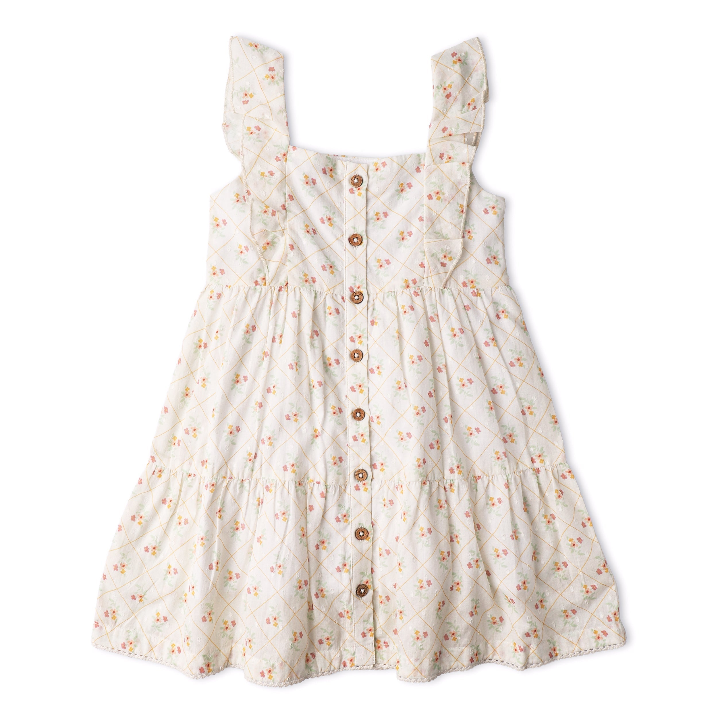 Organic Flutter Buttoned Tiered Dress - Spring Weave