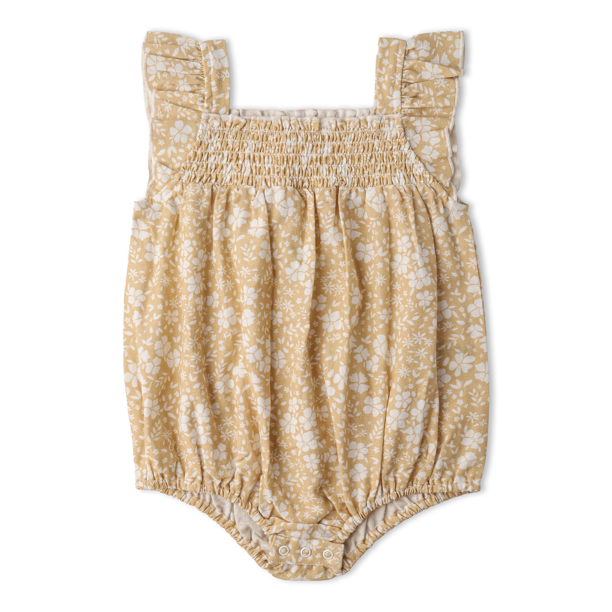 Organic Ruffle Sleeve Bubble Romper - Yellow Blossom