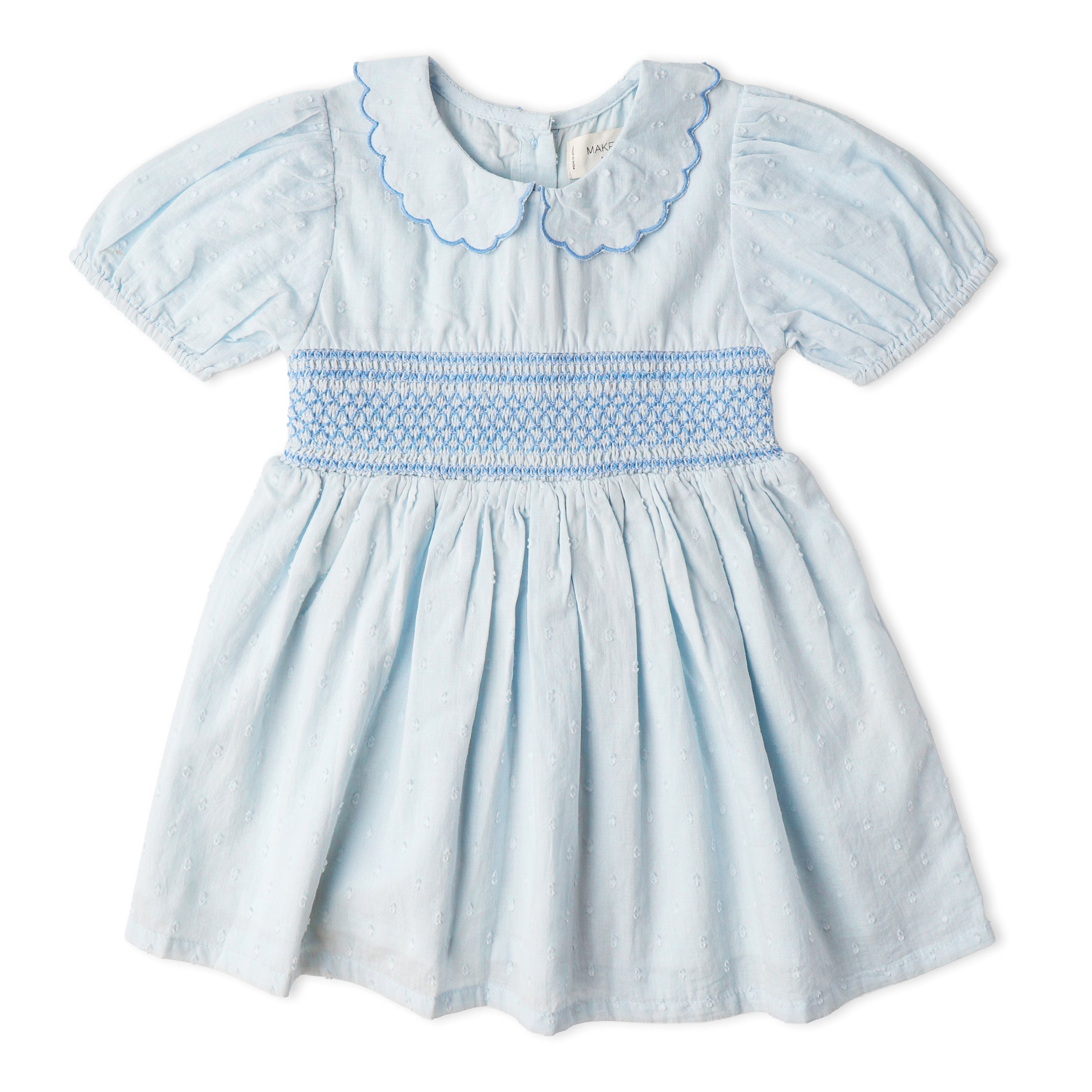 Organic Smocked Collar Dress - Light Blue