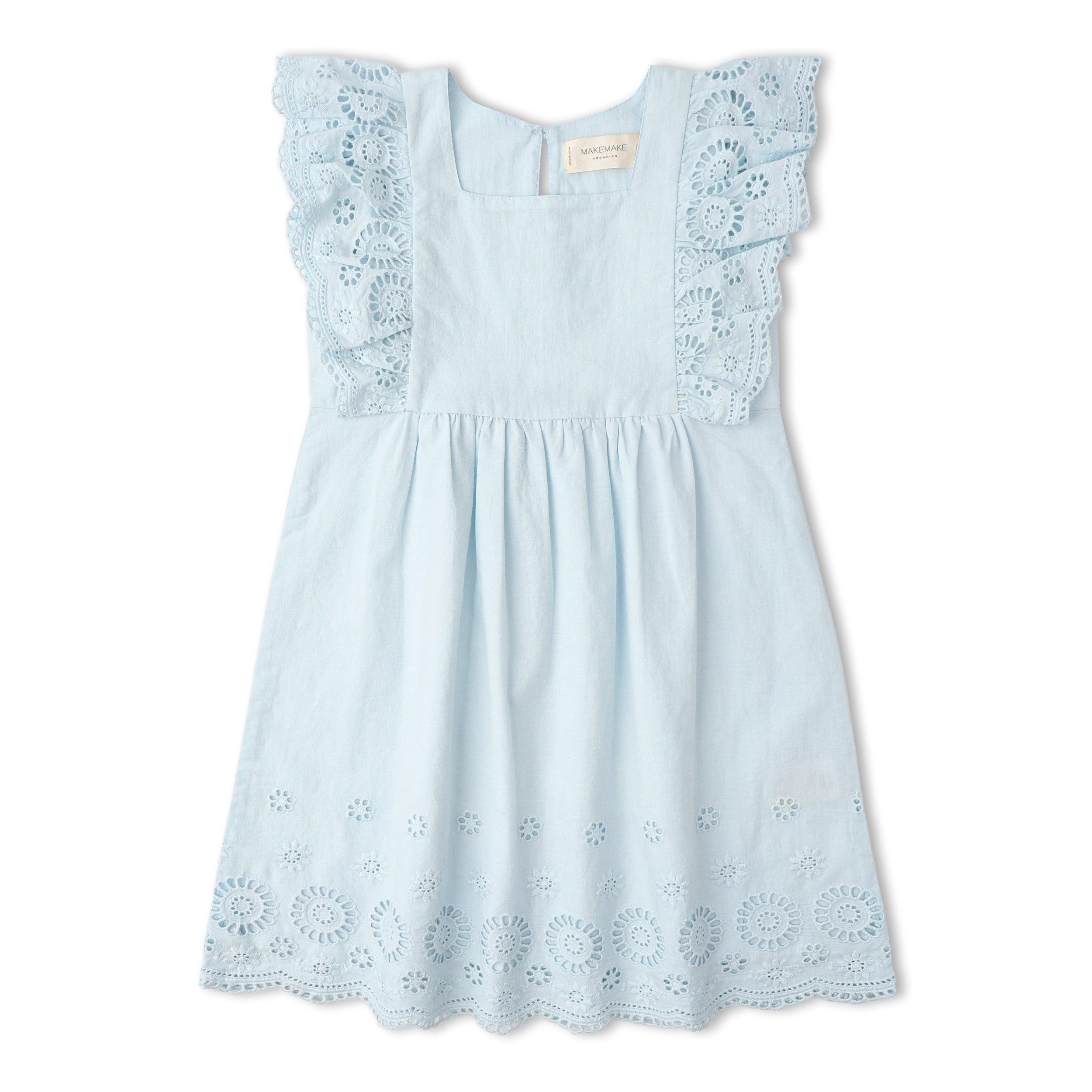 Organic Eyelet Flutter Dress - Light Blue Eyelet