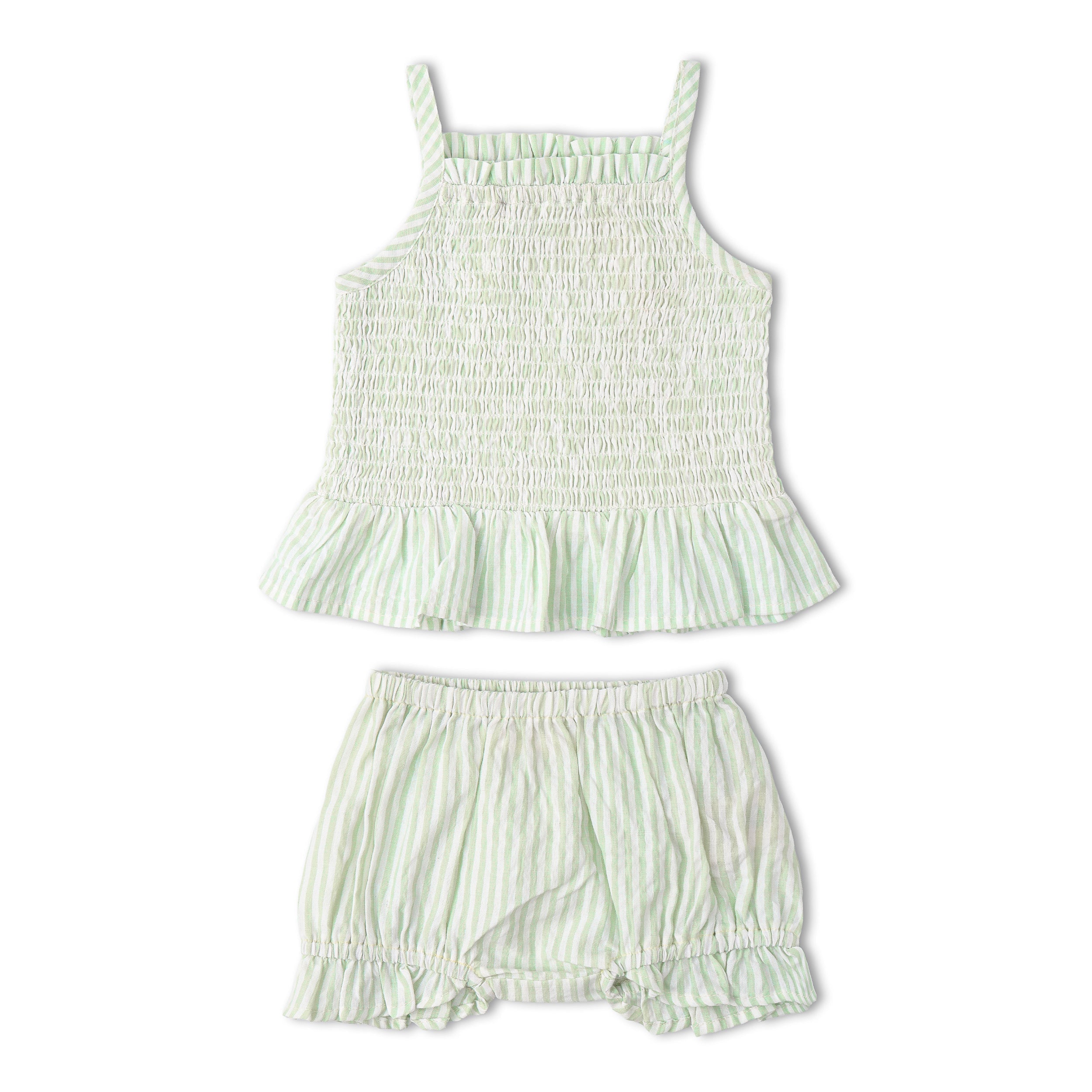 Organic Smocked Top And Bloomer Set - Basil Stripes