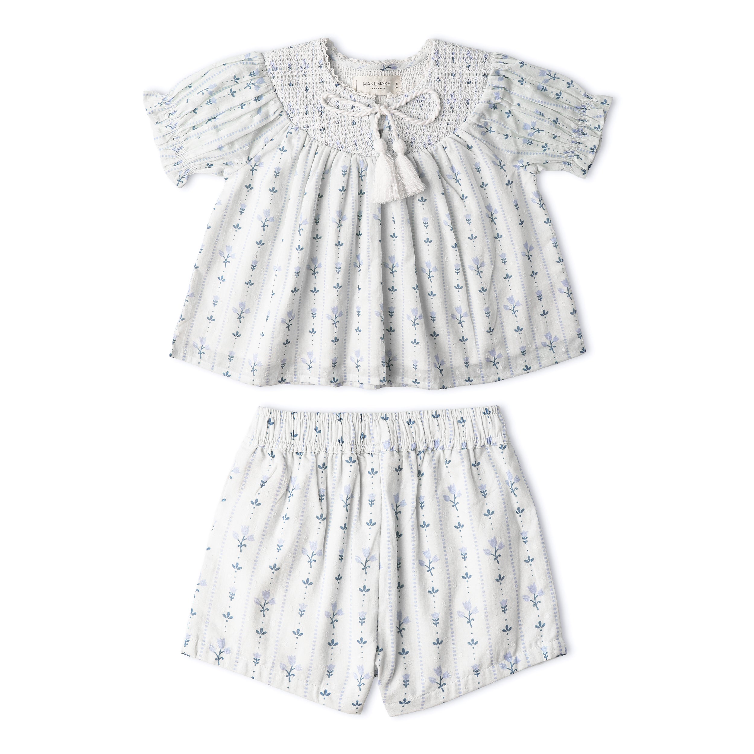 Organic Smocked Top & Shorts Set - Blue Vines