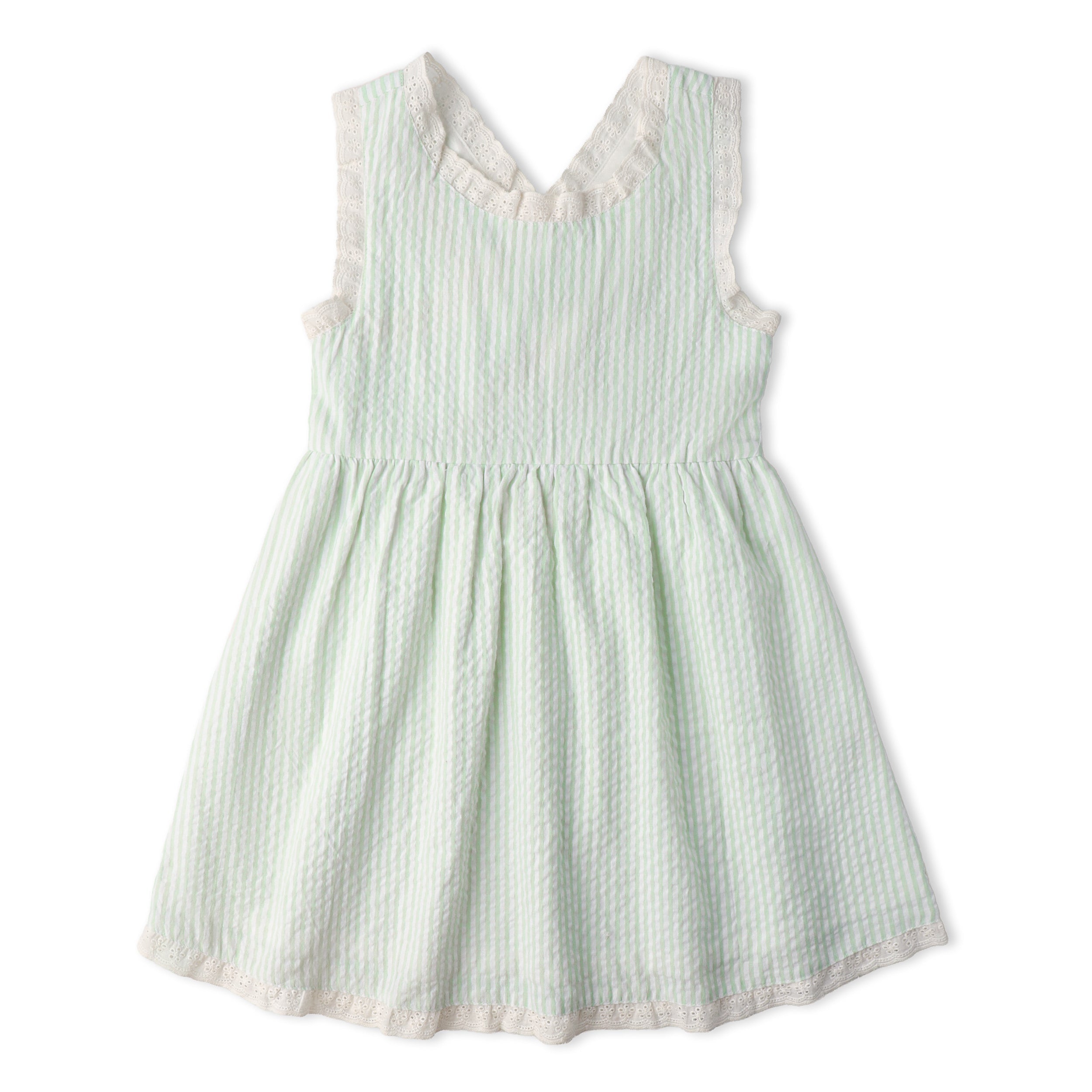 Organic Cross Back Dress - Basil Stripes