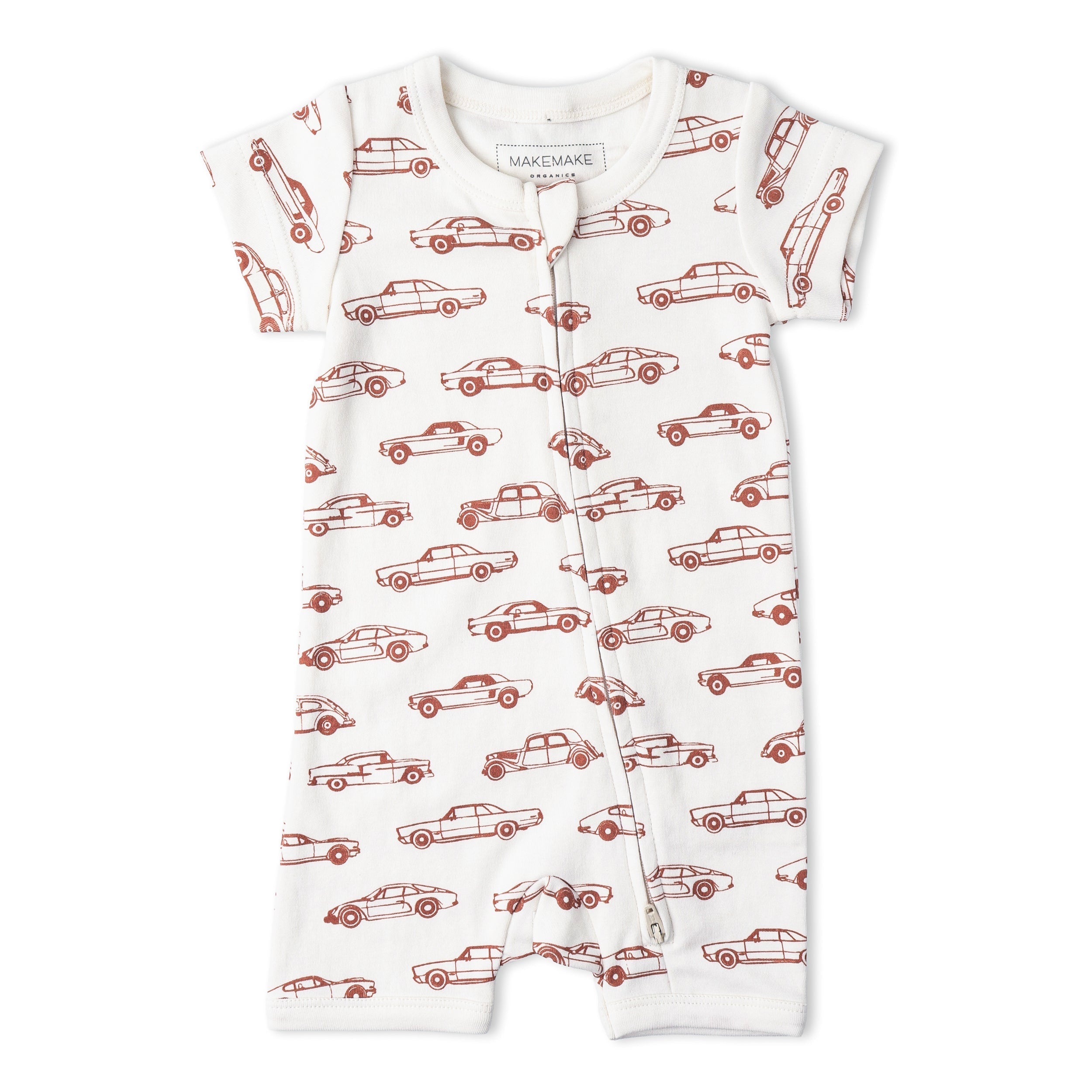 Organic Short Zip Romper - Cars