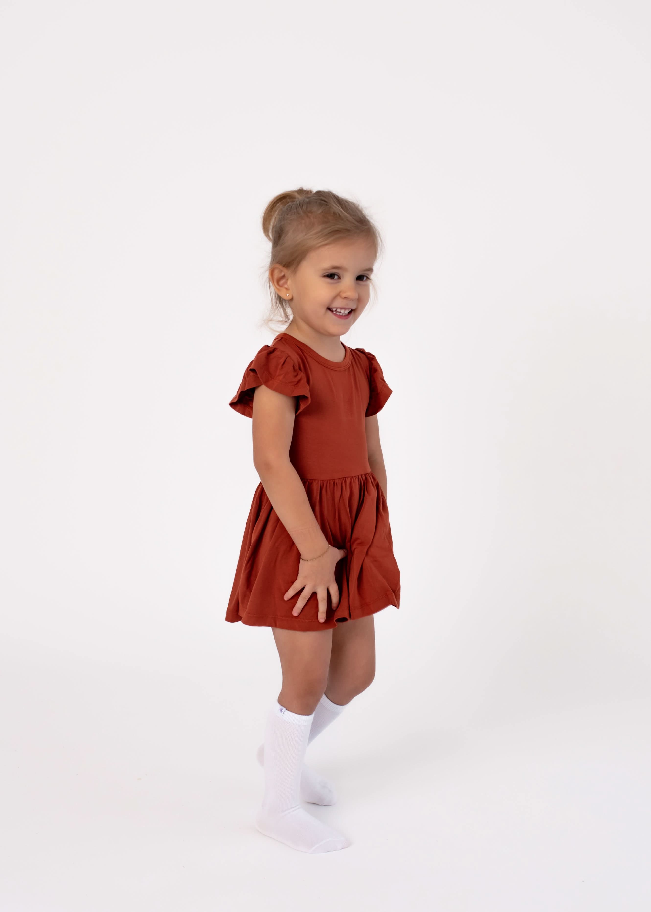 Pecan | Flutter Bodysuit Dress