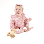 Rose Pink Plaid - Ruffle Sleeve Romper
