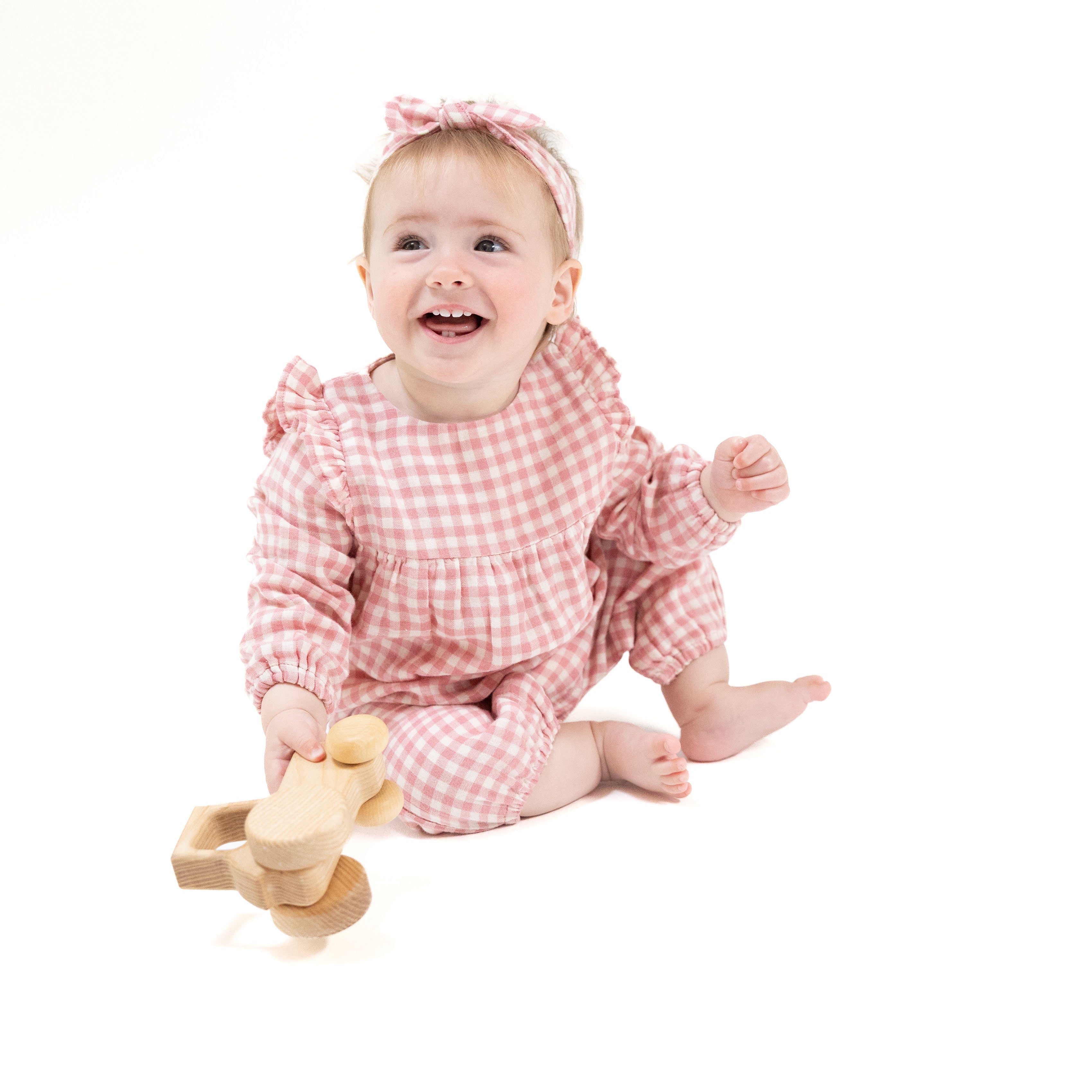 Rose Pink Plaid - Ruffle Sleeve Romper