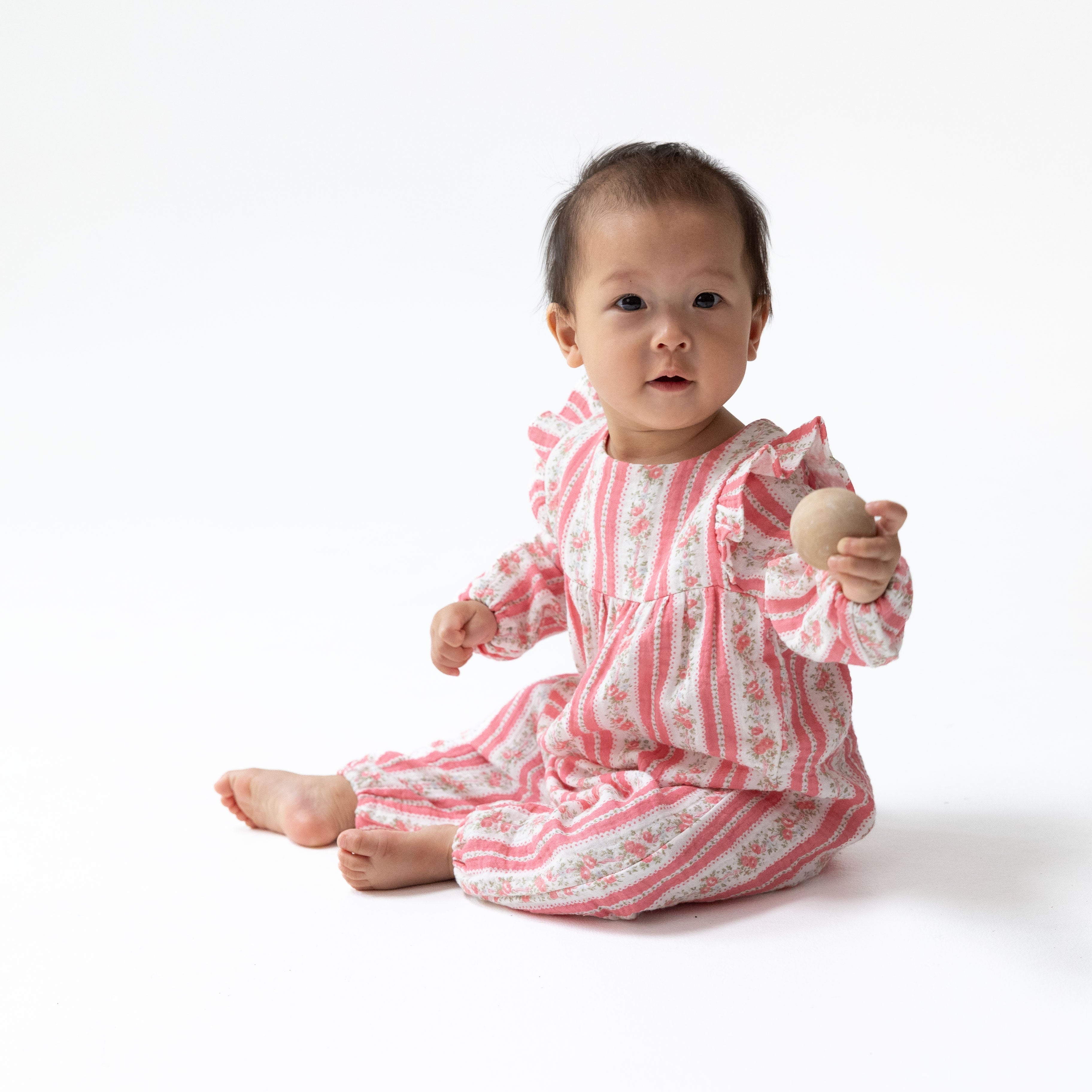 Suzie Floral Stripe - Ruffle Sleeve Romper