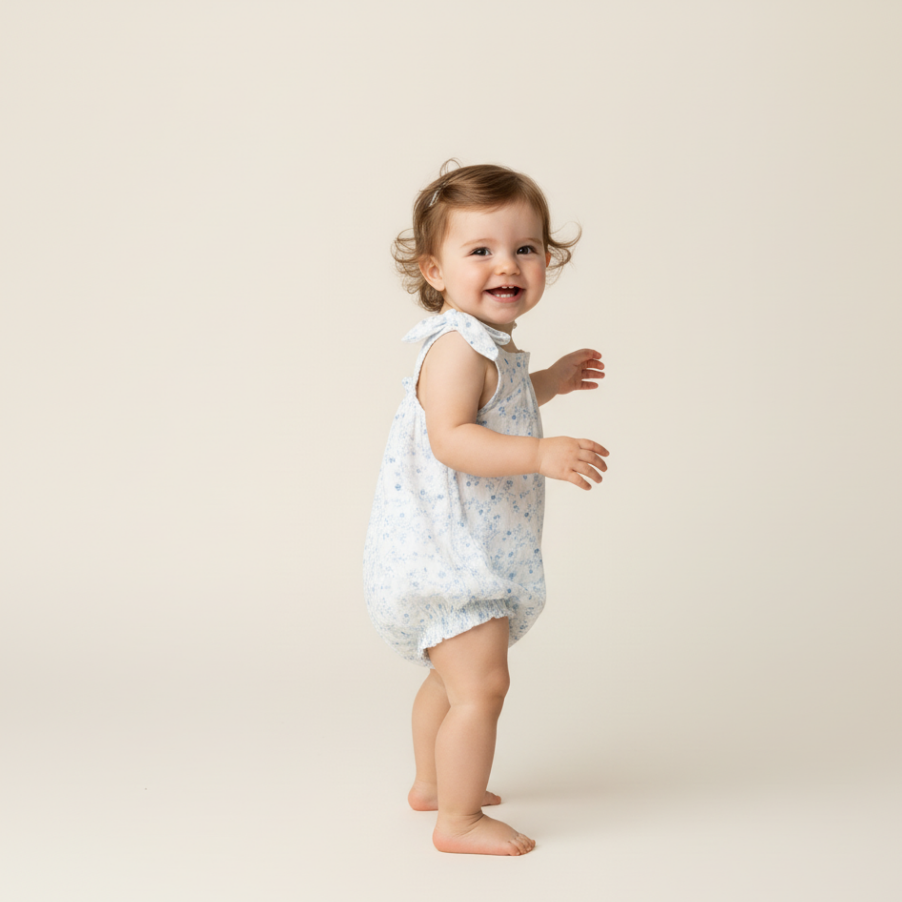 Organic Tie Shoulder Bubble Romper - Ivy Floral