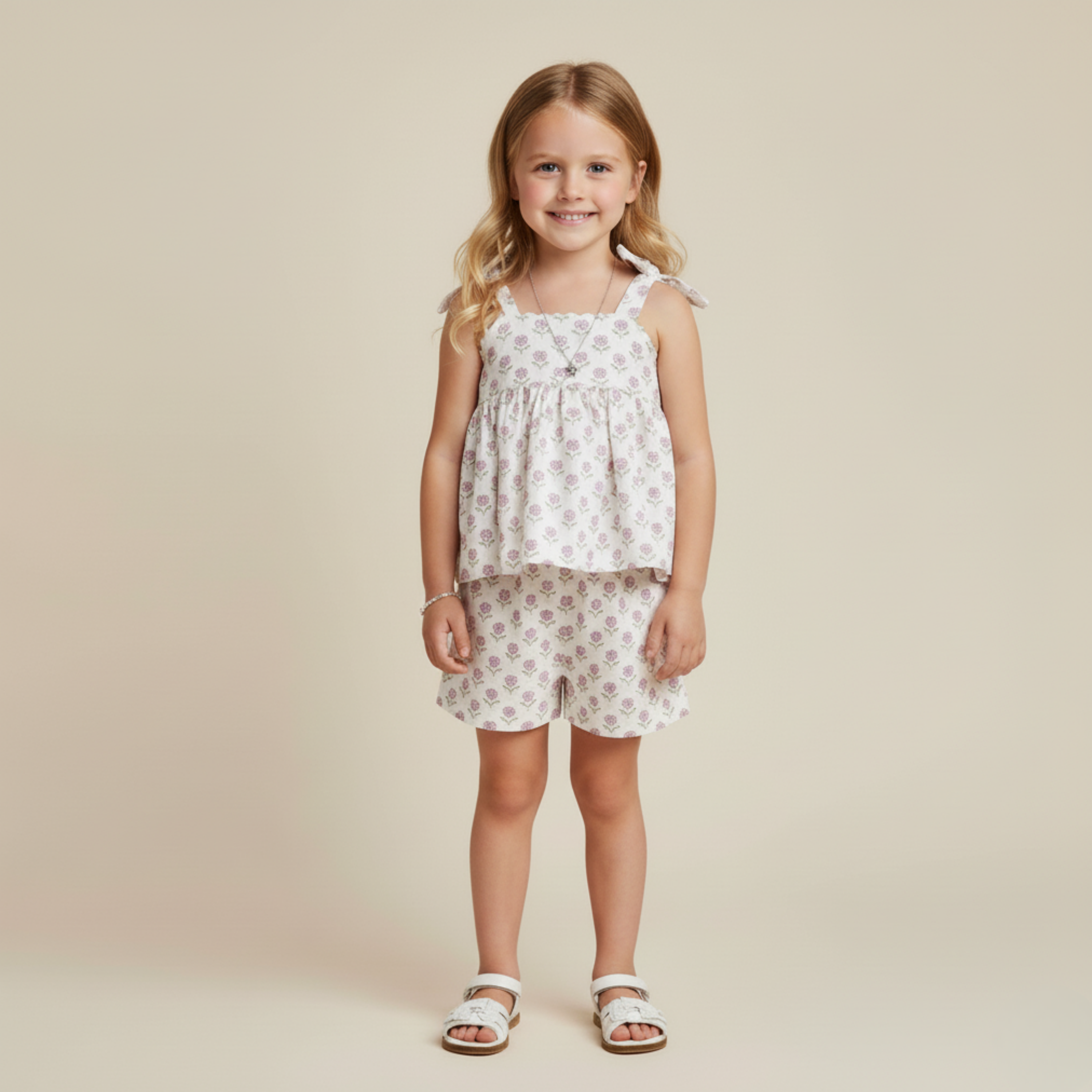 Organic Tie Up Top & Shorts Set - Lavender