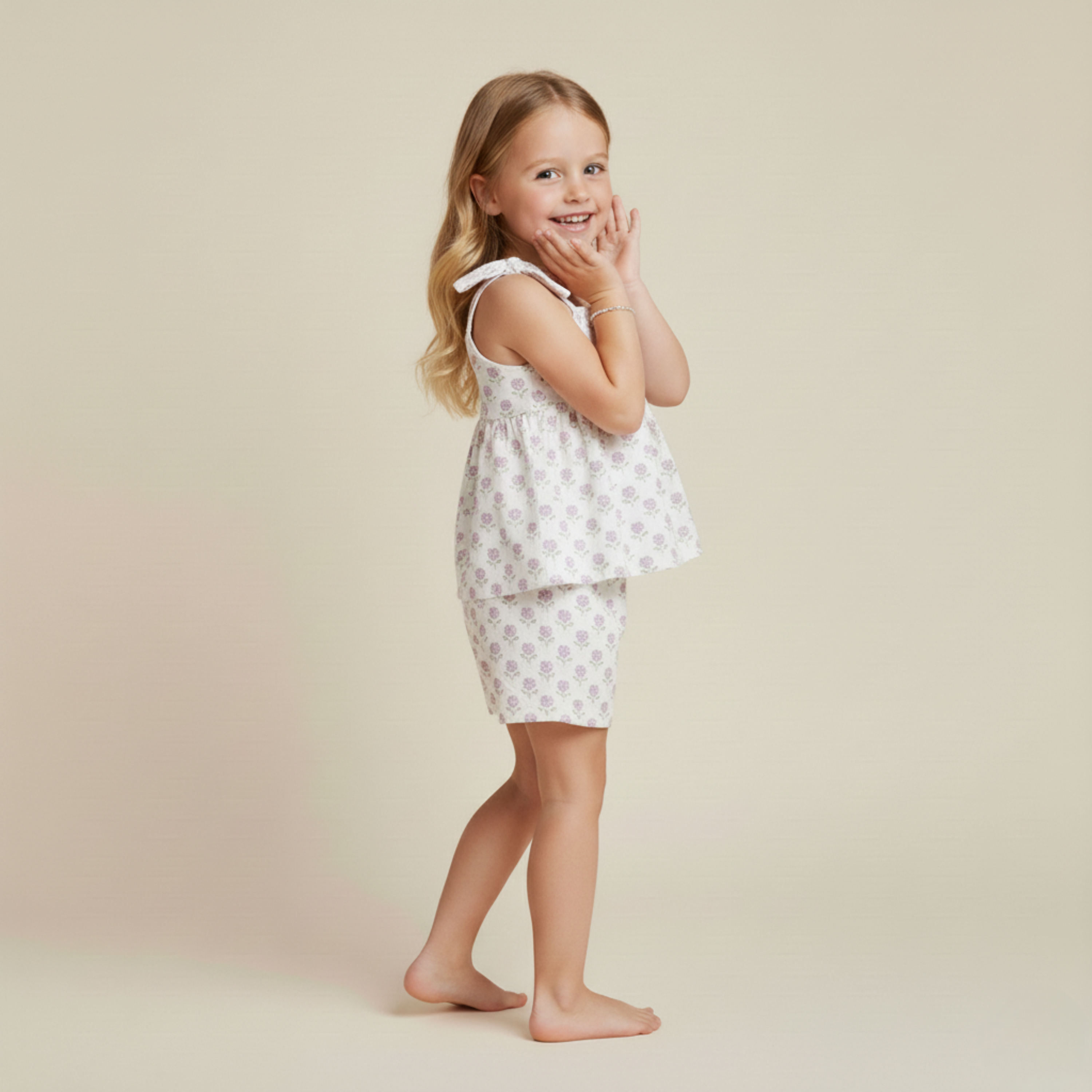 Organic Tie Up Top & Shorts Set - Lavender