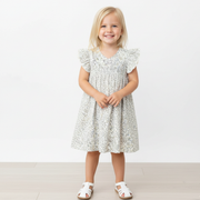 Organic Short Sleeve Flutter Dress - Tulle Floral