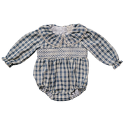 Blue Plaid Ruffle Collar Bubble Romper