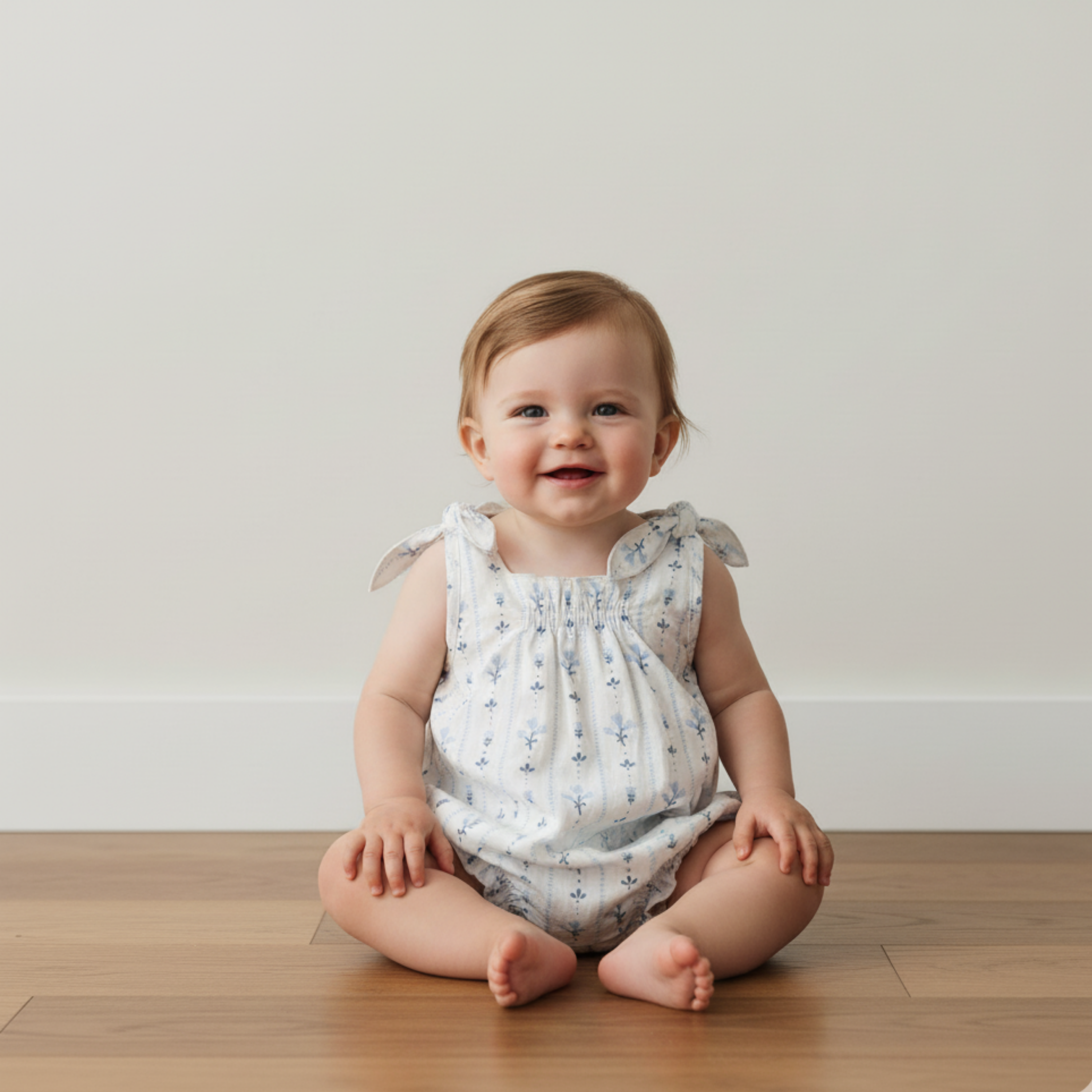 Organic Tie Shoulder Bubble Romper - Blue Vines