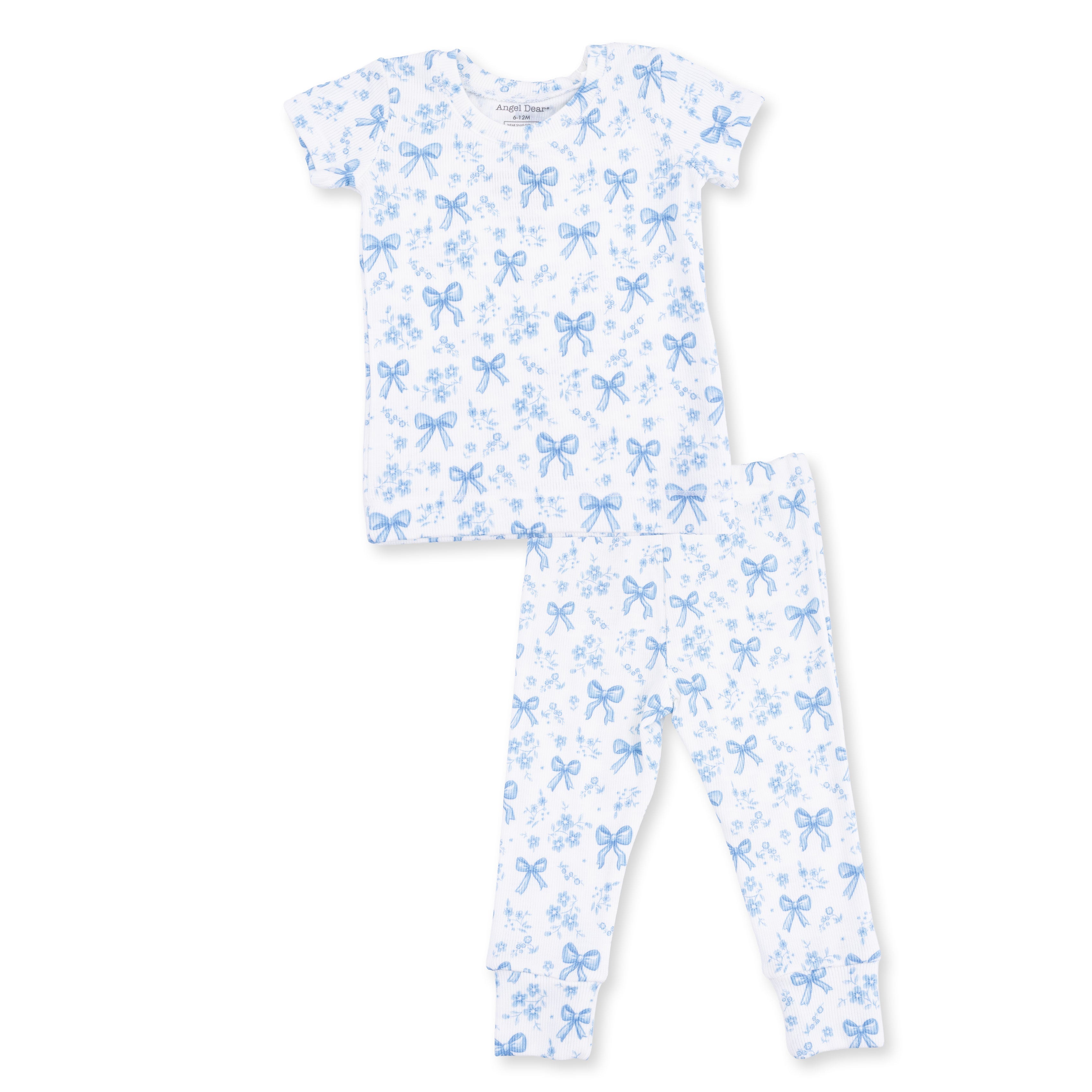 Blue Bows and Flowers - Short Sleeve Loungewear Set
