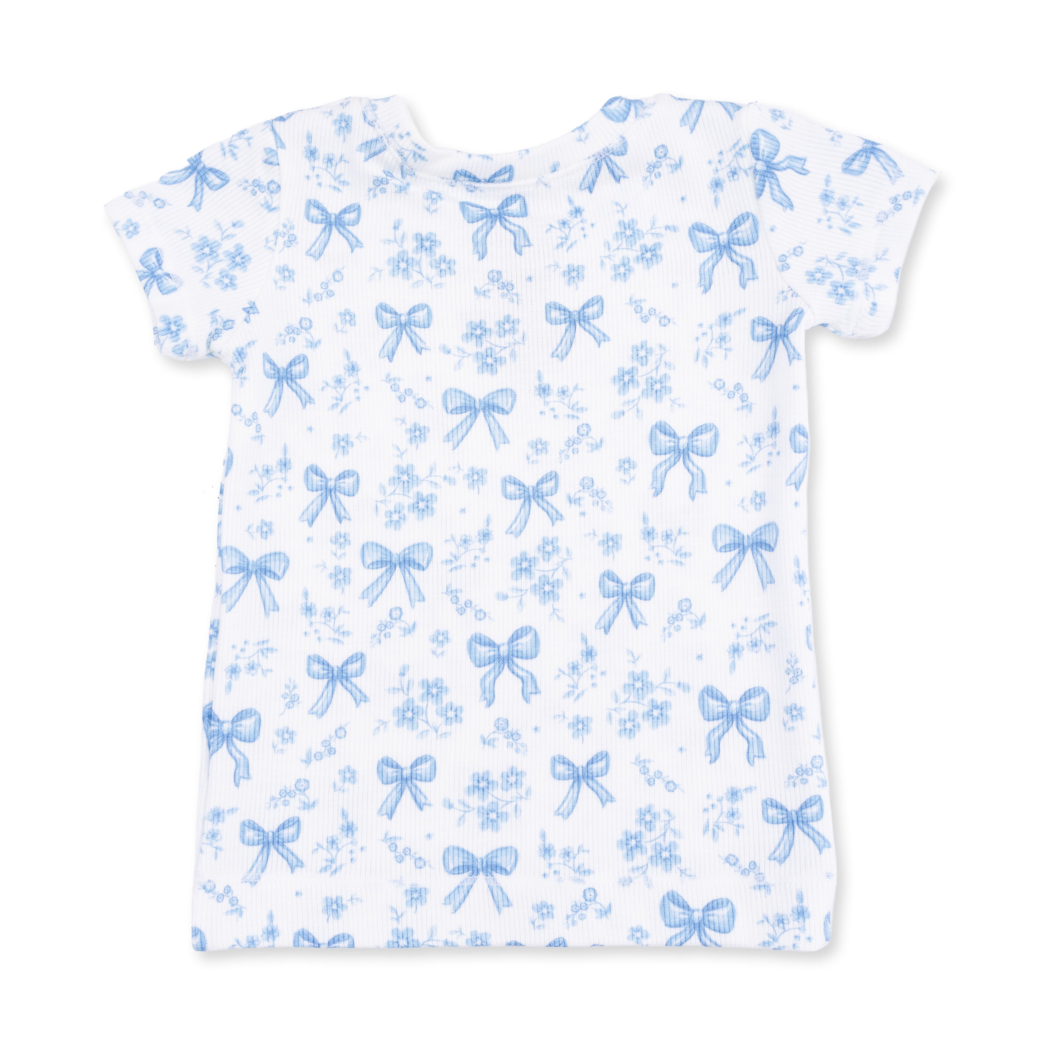 Blue Bows and Flowers - Short Sleeve Loungewear Set