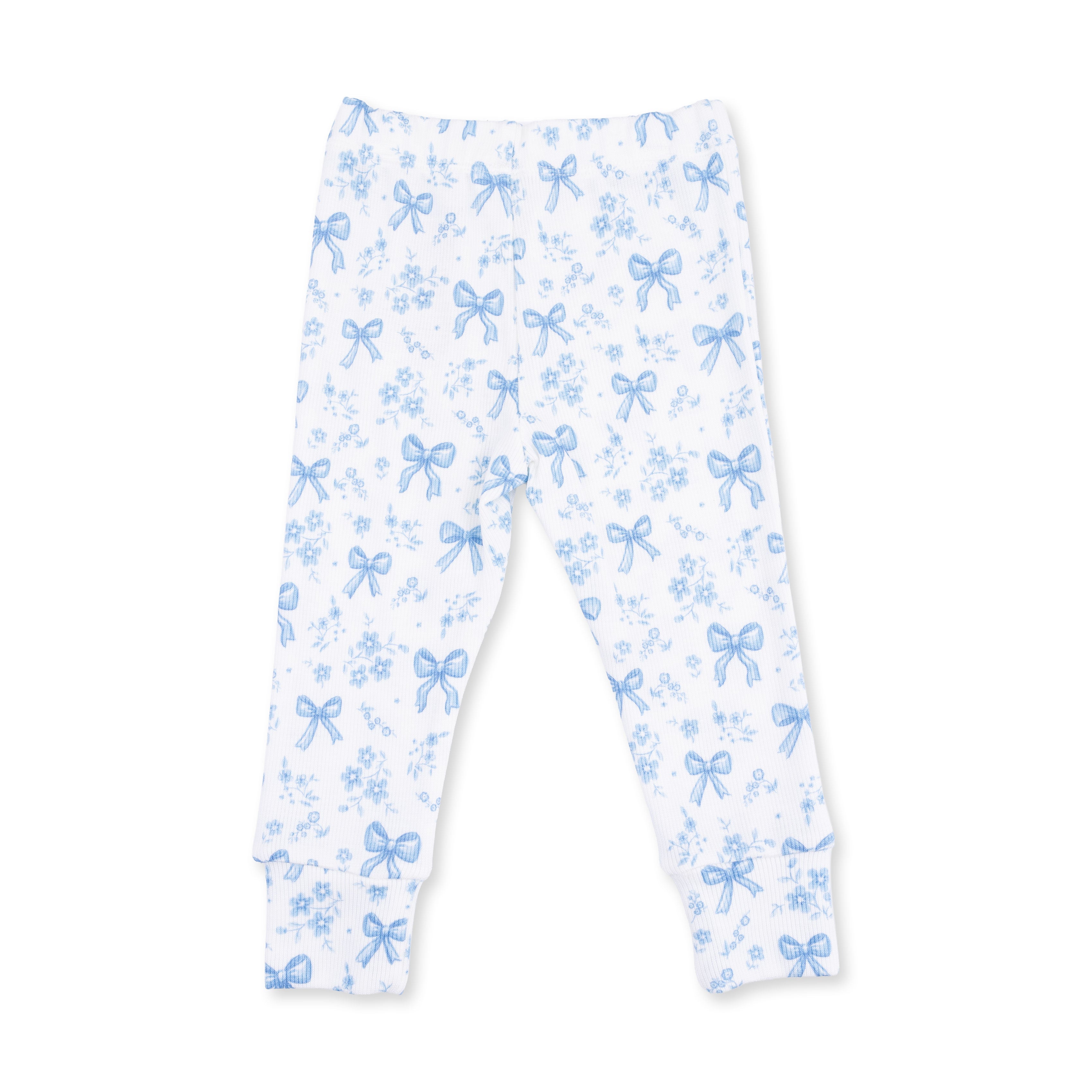 Blue Bows and Flowers - Short Sleeve Loungewear Set