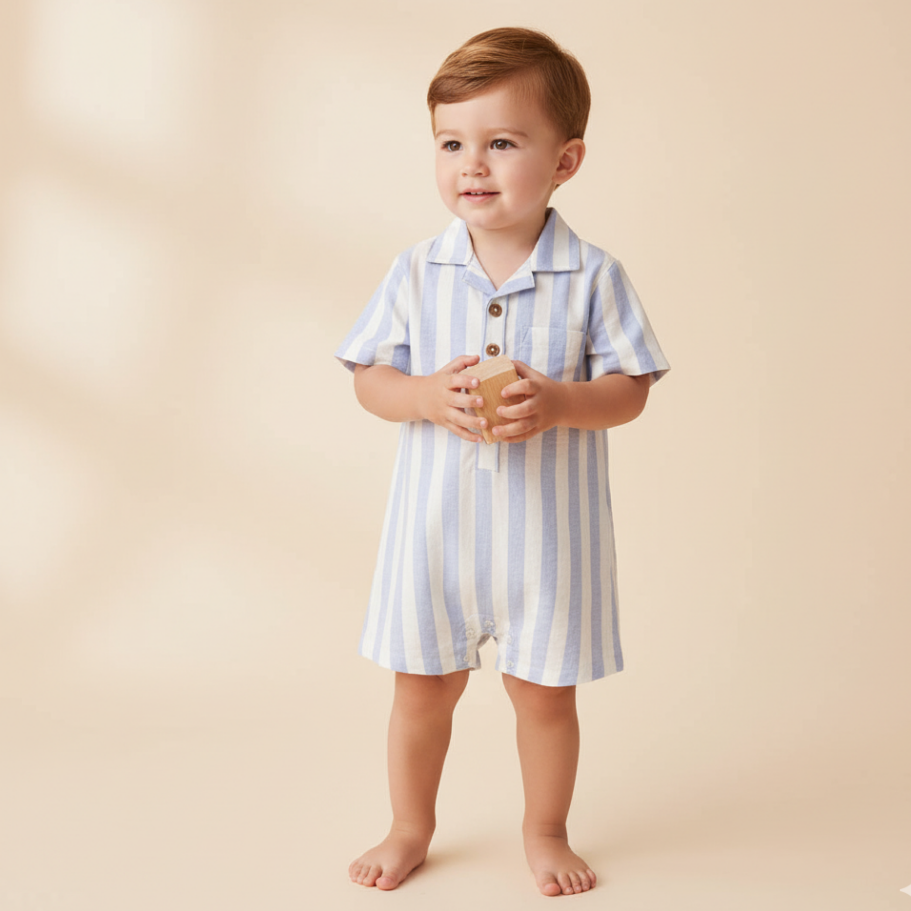 Organic Collared Romper - Blue Stripes