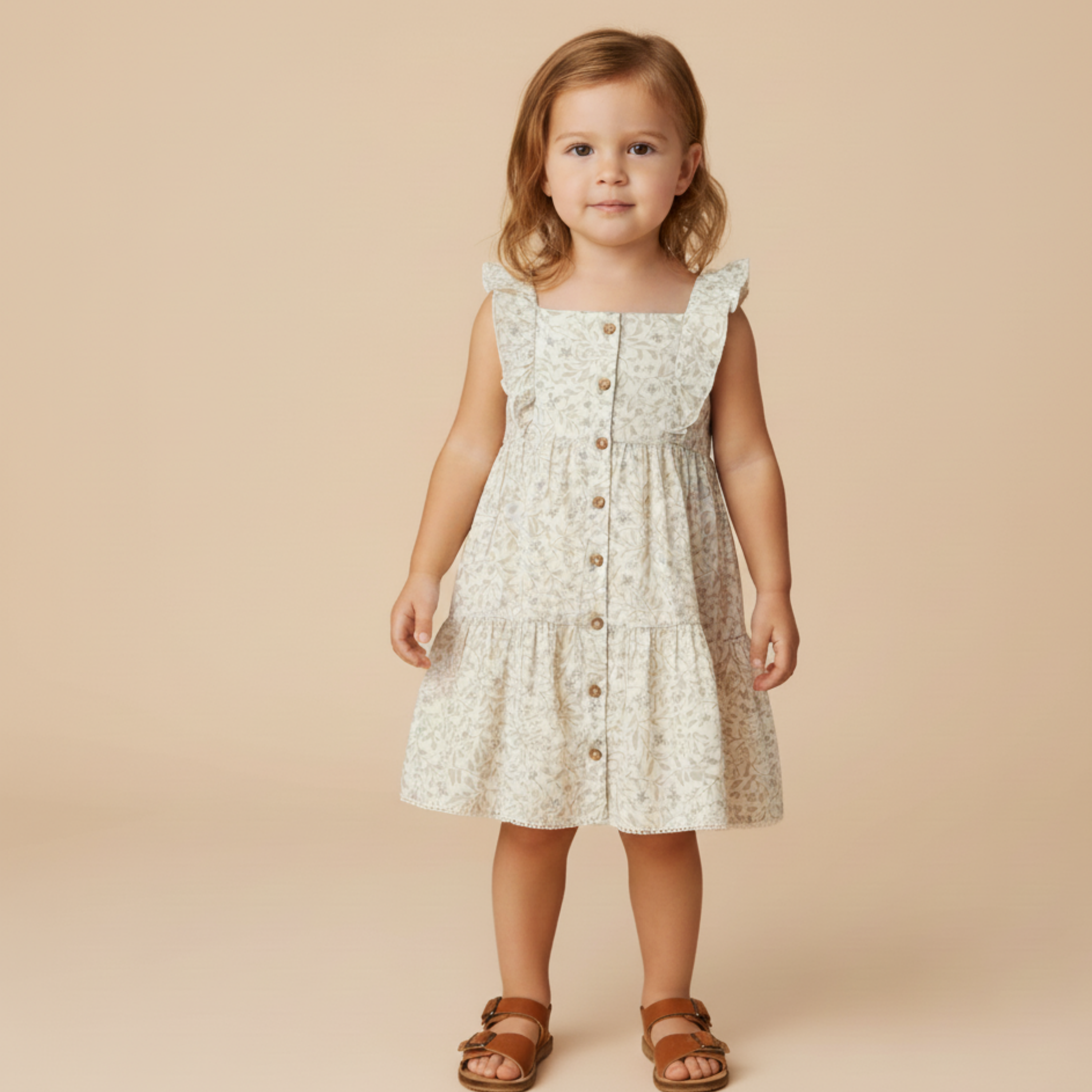 Organic Flutter Buttoned Tiered Dress - Bluebelle