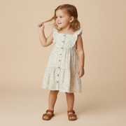 Organic Flutter Buttoned Tiered Dress - Bluebelle