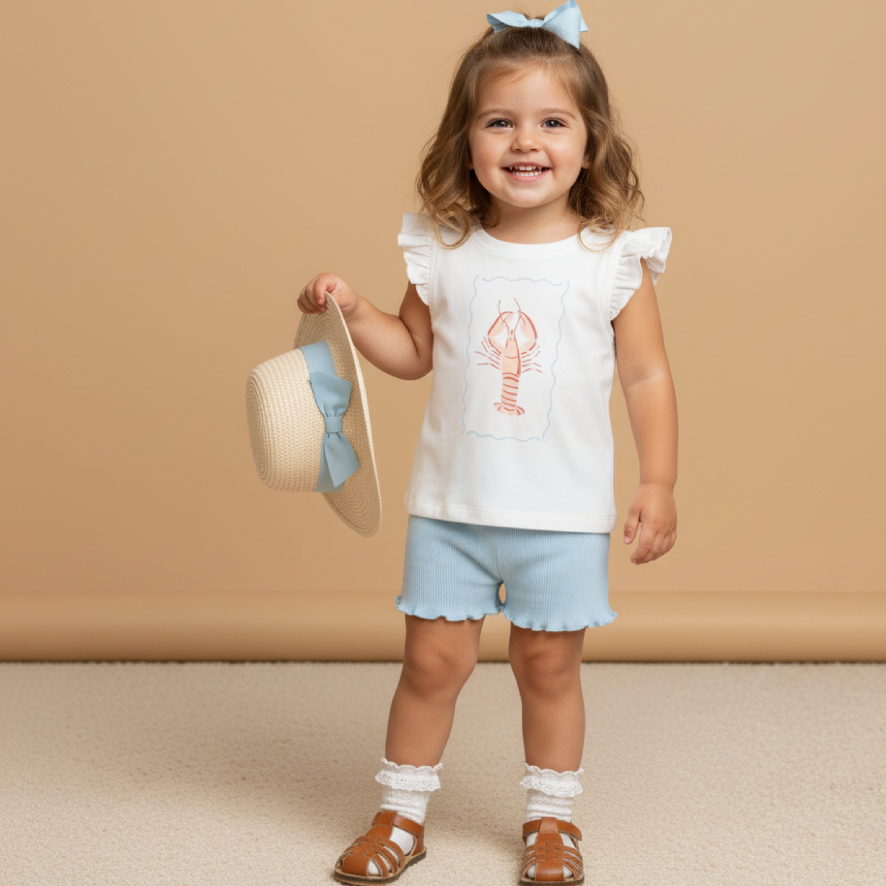 Organic Sleeveless Flutter Top & Shorts Set - Lobster