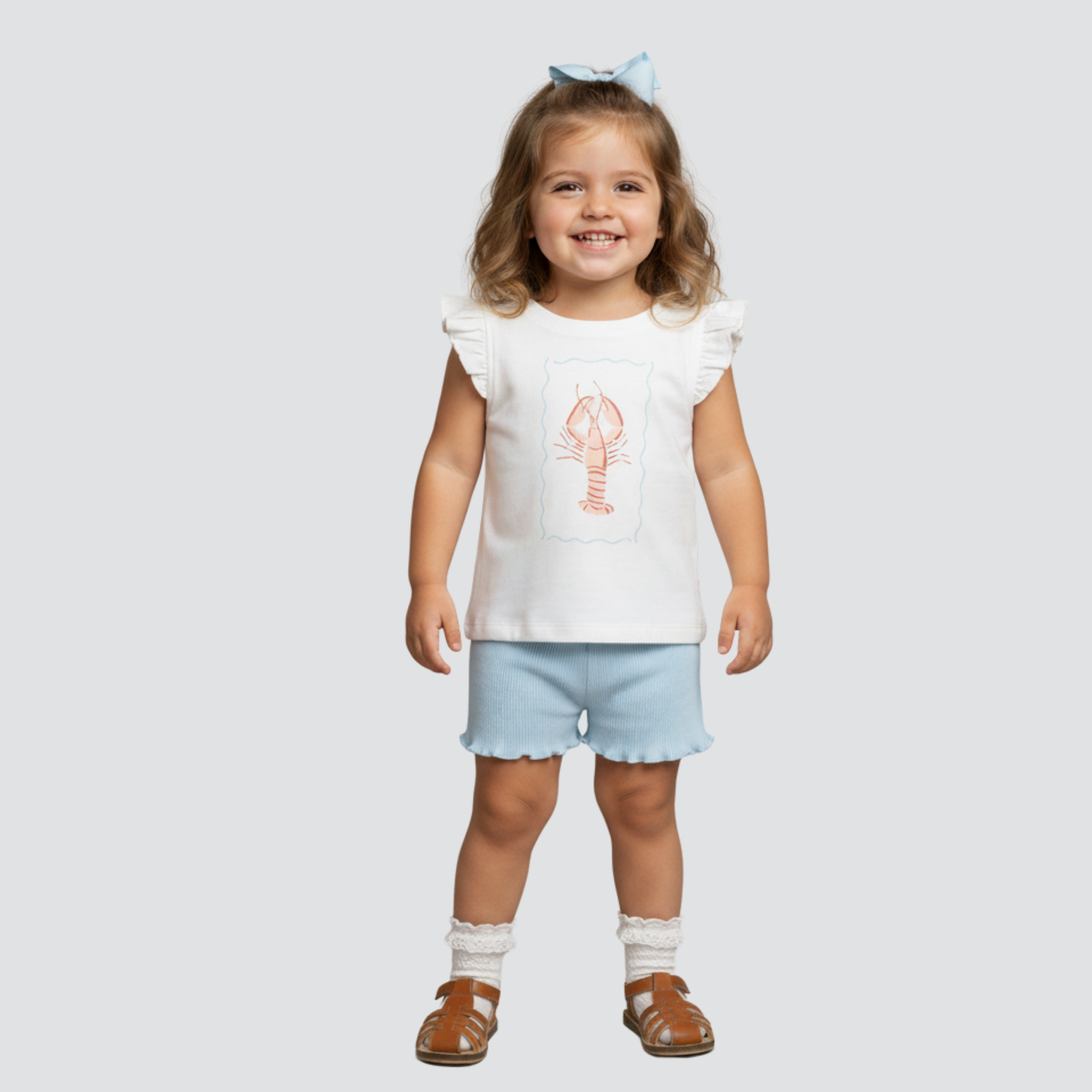 Organic Sleeveless Flutter Top & Shorts Set - Lobster