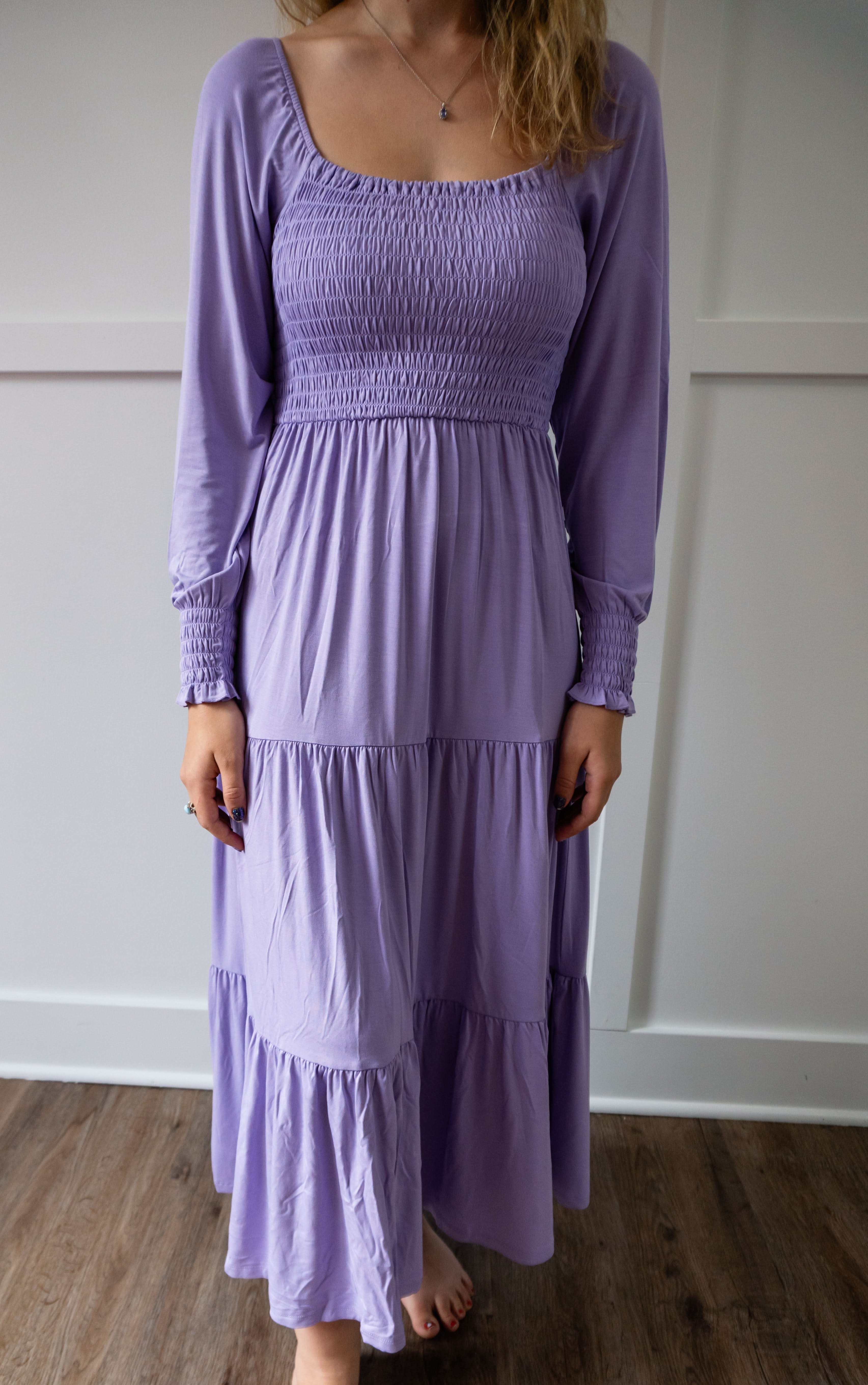 Lavender | Adult Long Sleeve Smocked Dress