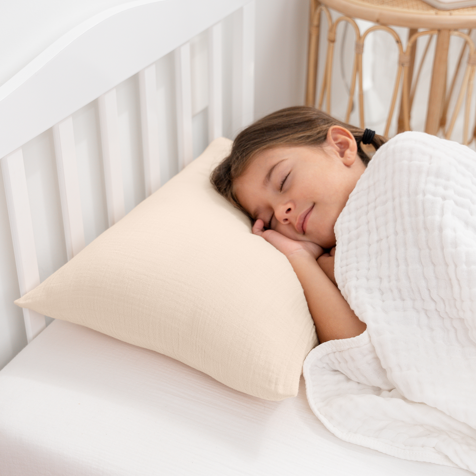 Toddler Pillows with Soft Muslin Pillow Case in Cream
