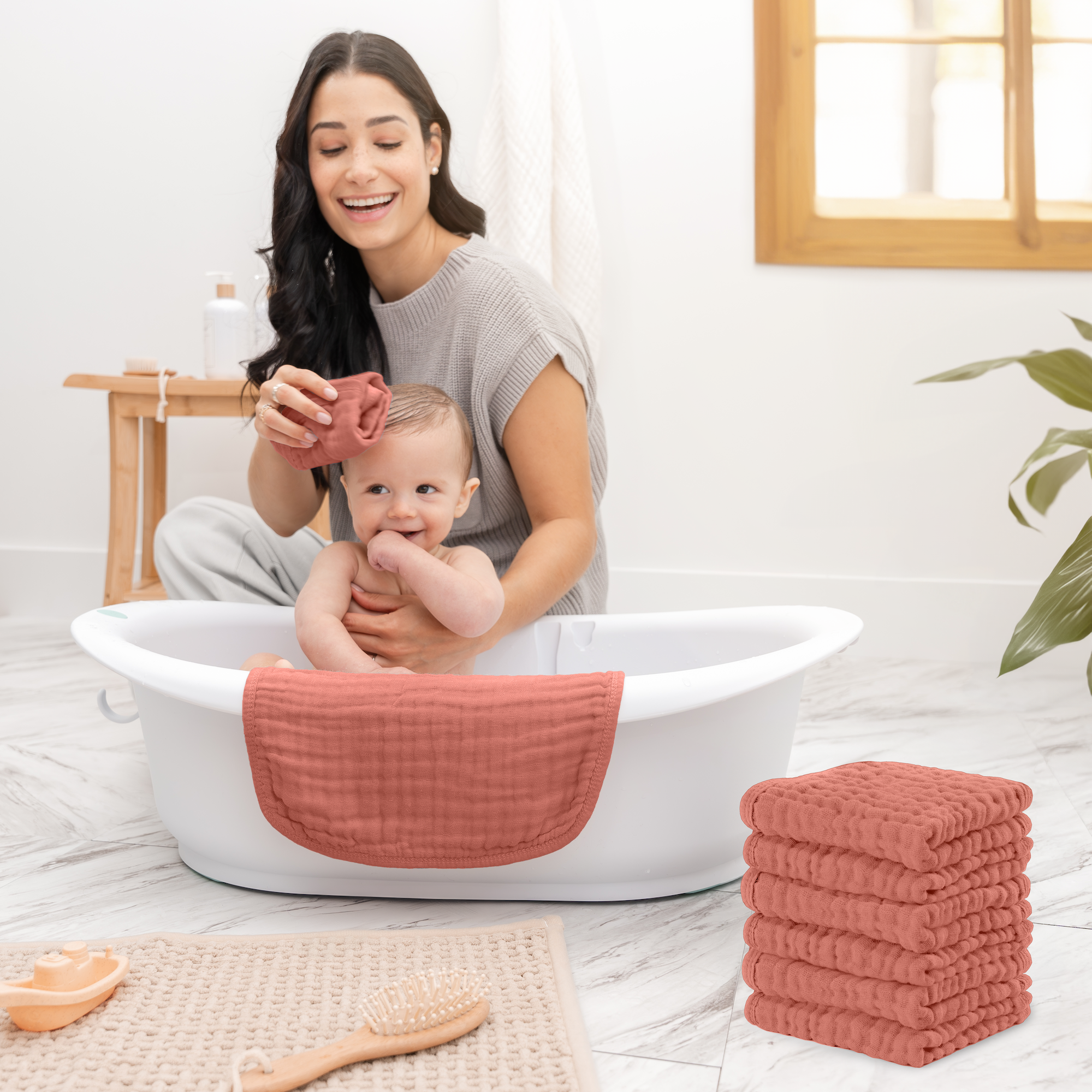 Muslin Washcloths in Dusty Rose