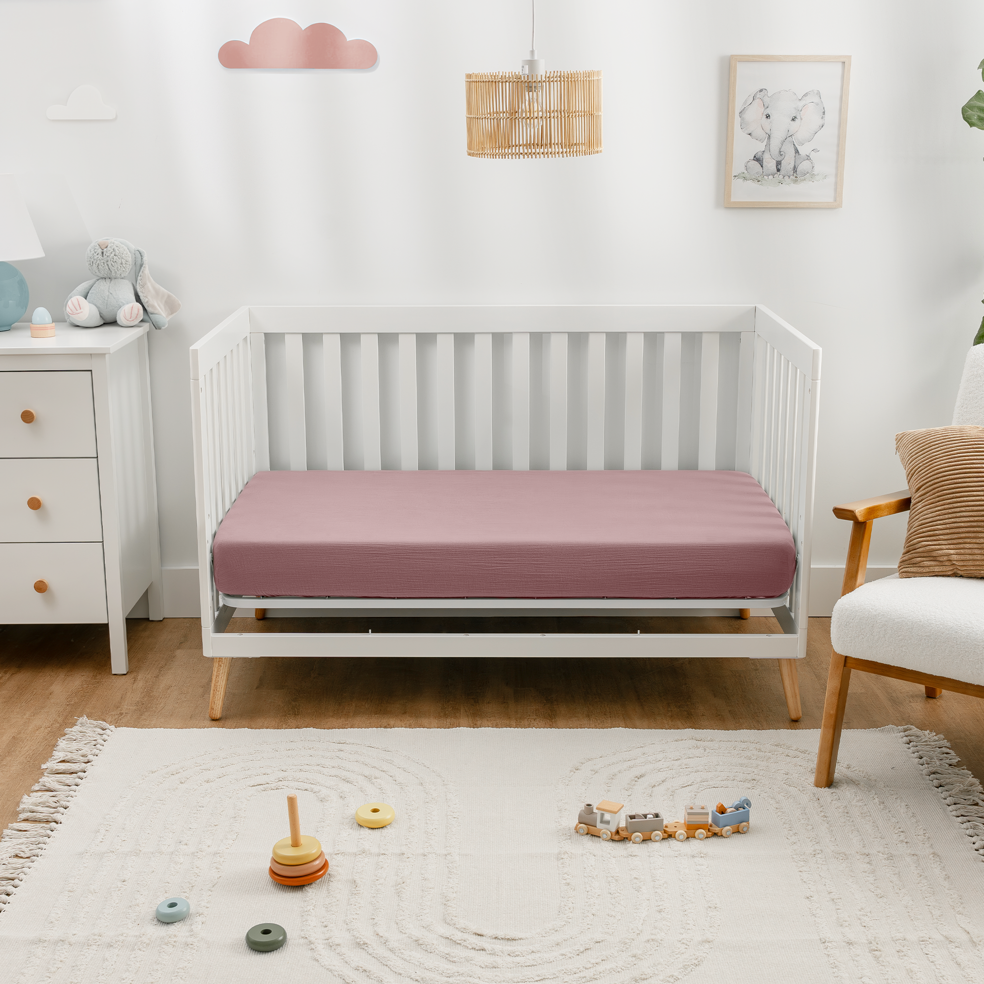 Muslin Fitted Crib Sheets, 2 Pack in Mauve and Blush