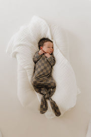 Bamboo Knotted Gown | Faded Brown Checkerboard
