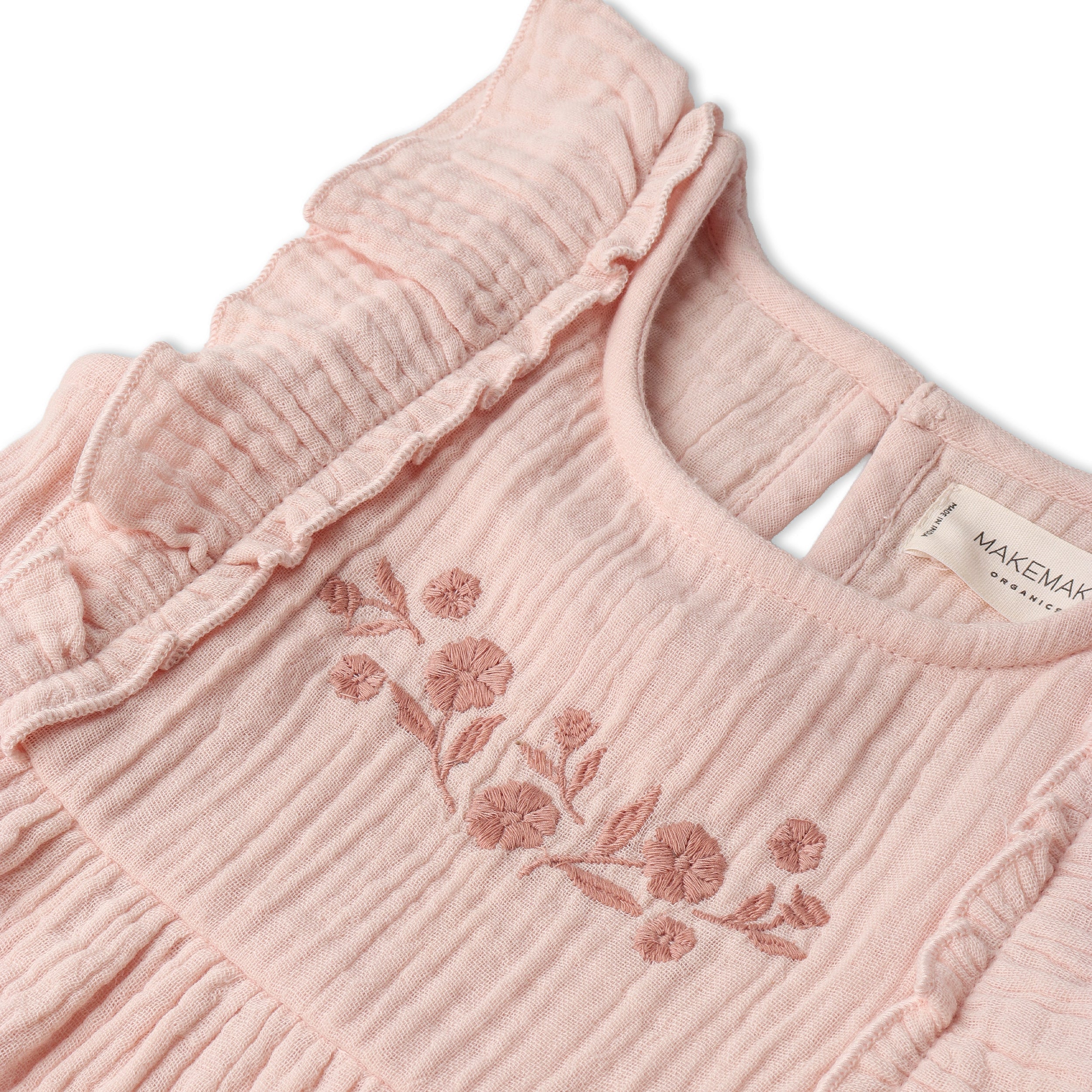 Organic Embroidered Tiered Dress - Blush