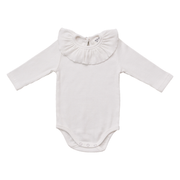 White Ribbed Ruffle Bodysuit