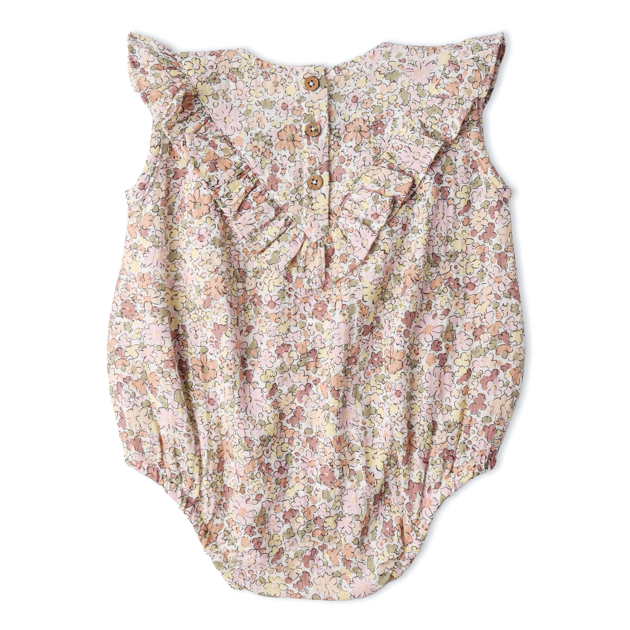 Organic Sleeveless Ruffle Bubble Romper - Pastel Bloom