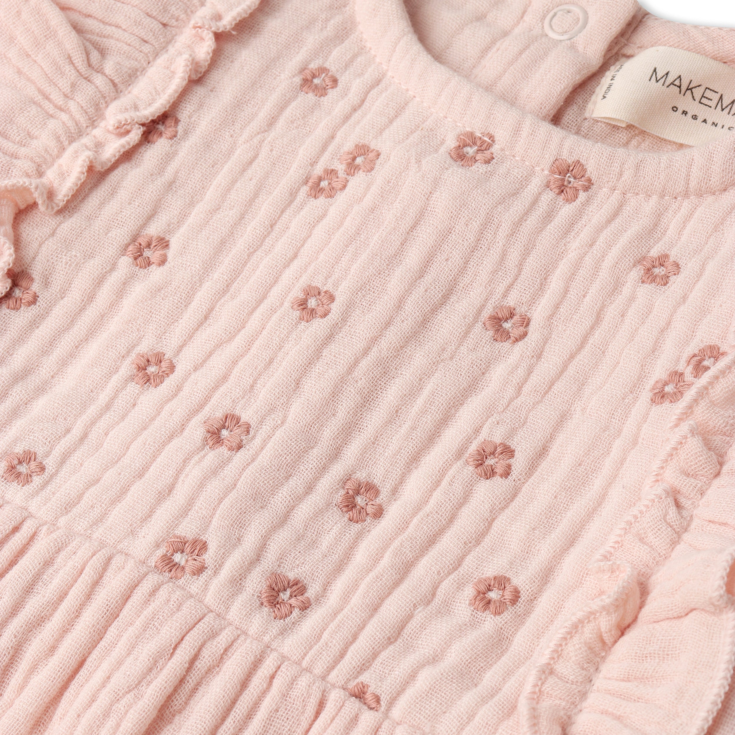 Organic Embroidered Ruffle Romper - Blush