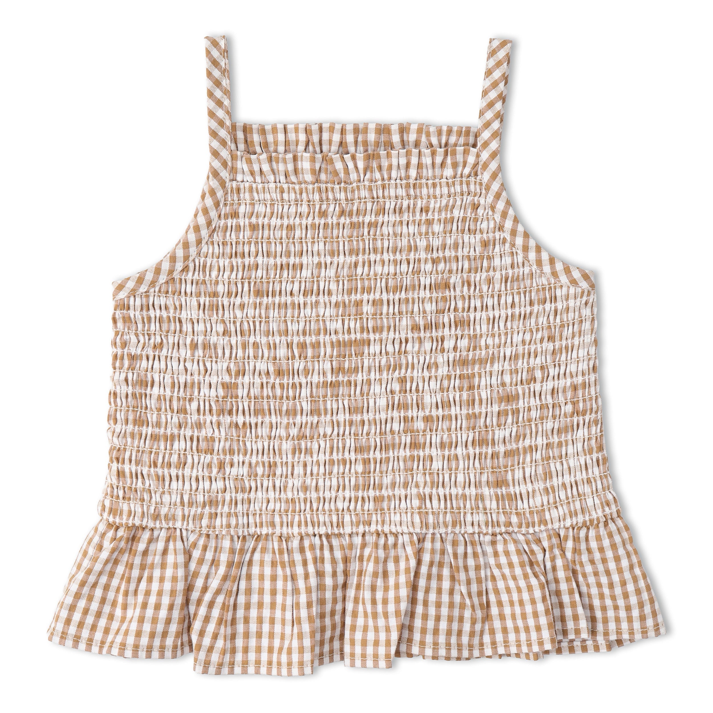 Organic Smocked Top And Bloomer Set - Caramel Check