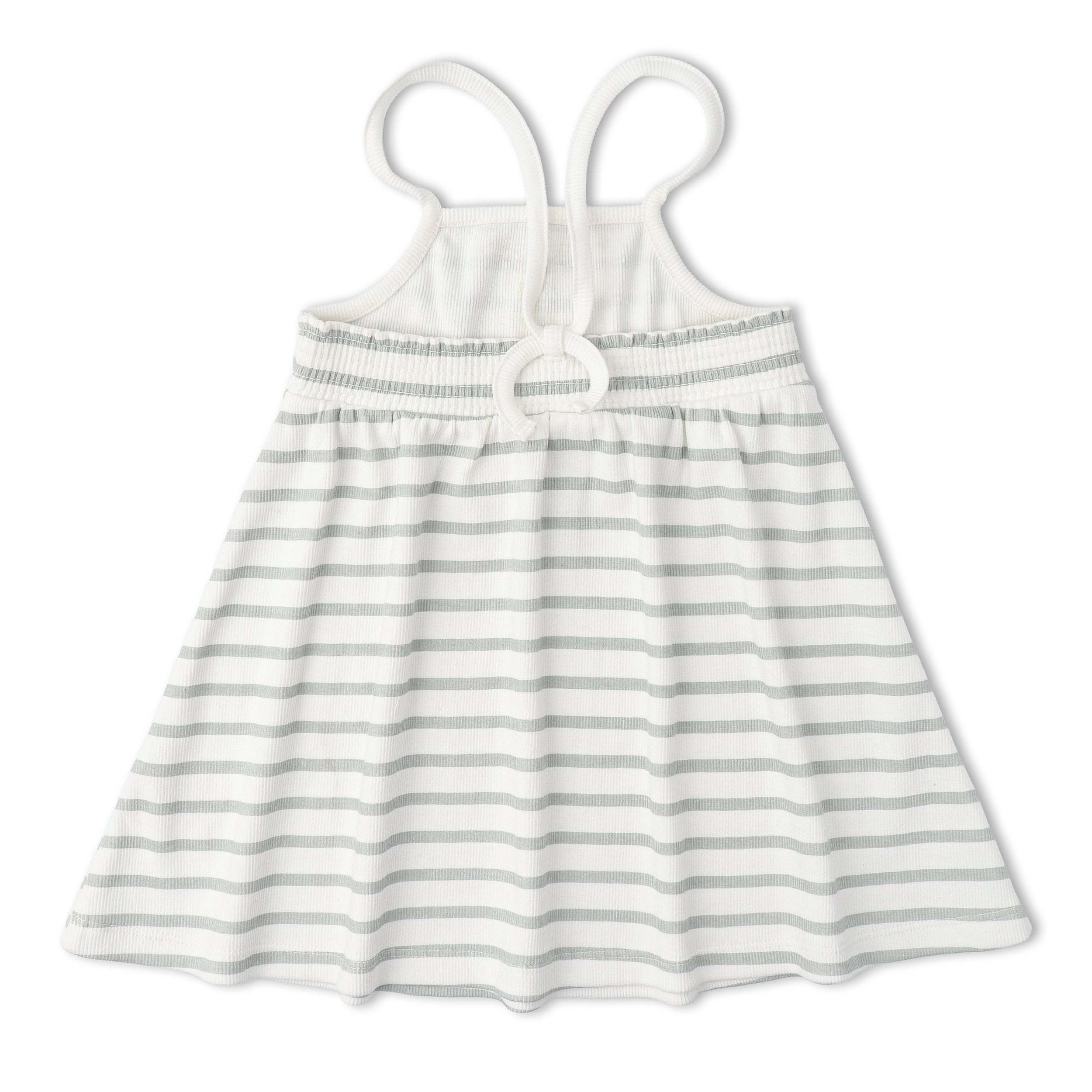 Organic Tie-Back Strap Dress - Fog Stripes