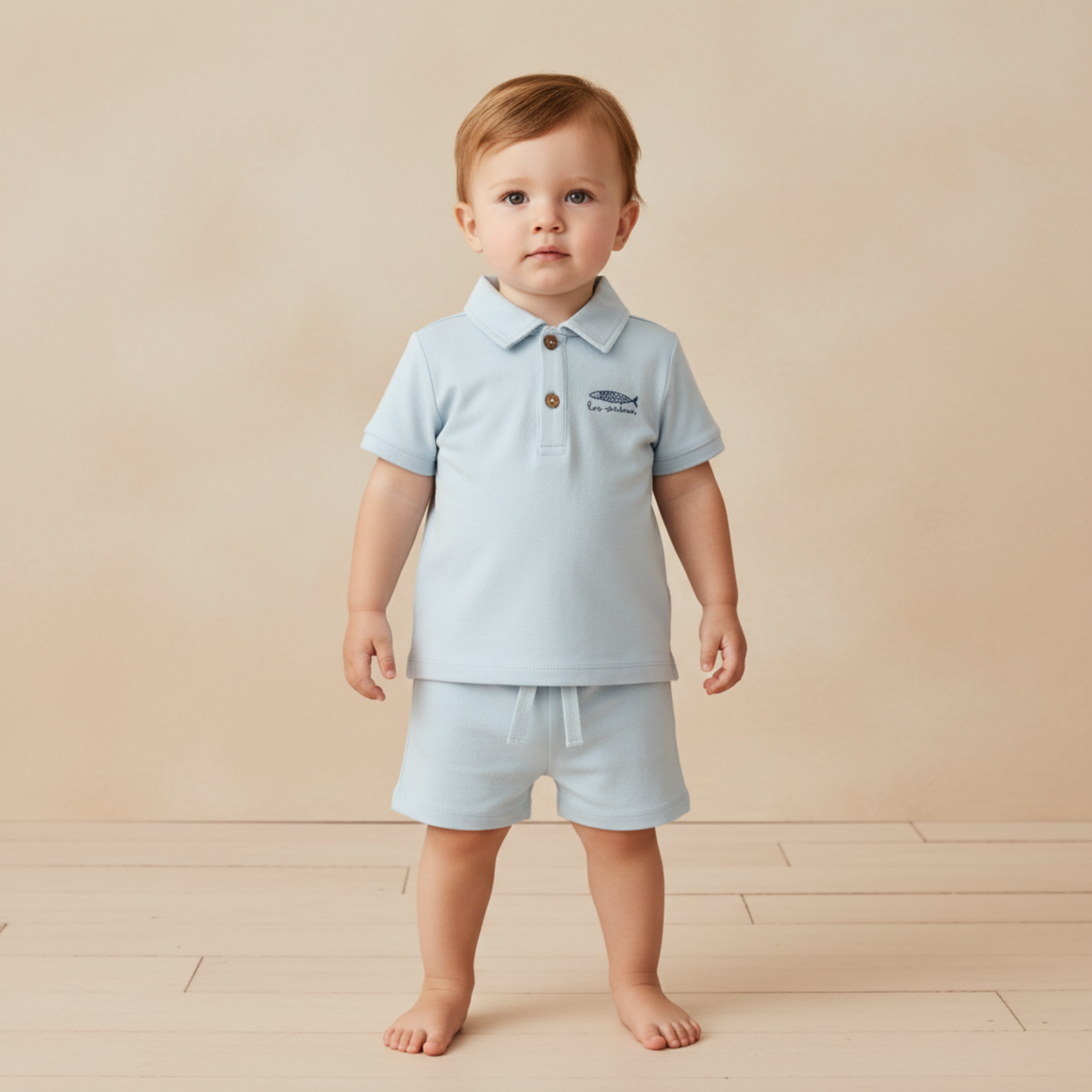 Organic Polo Shirt & Shorts Set - Light Blue